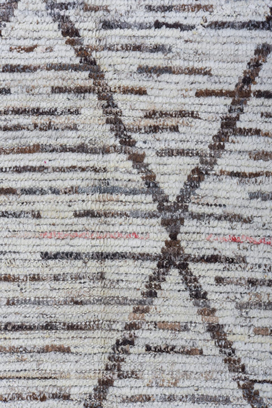 6' x 13' one-of-a-kind handmade vintage Tulu large size rug. Color palette: ivory, charcoal, taupe, brown, gray, black
