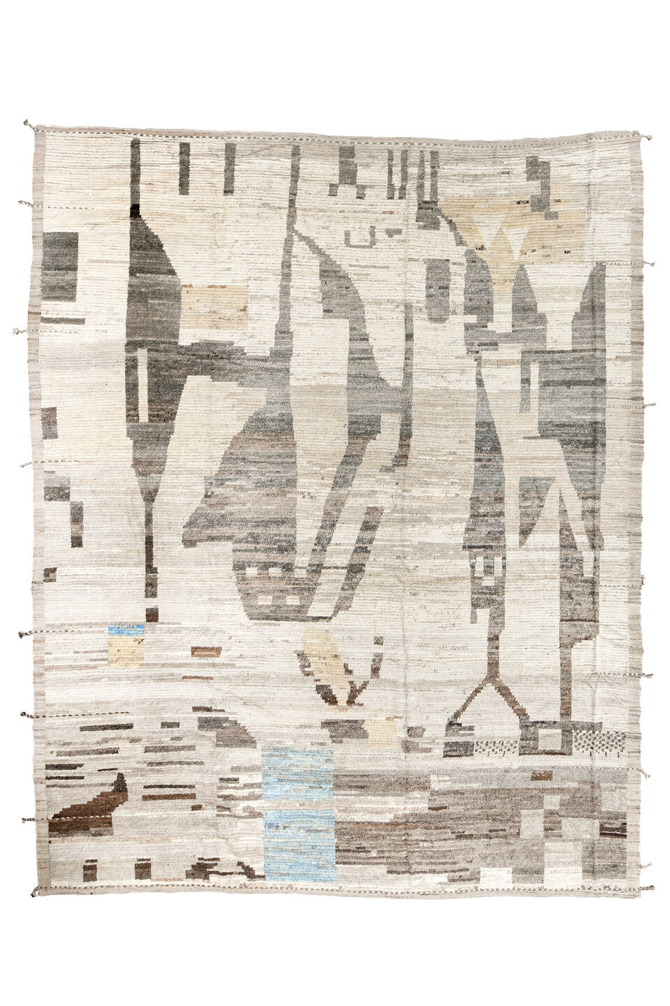 10' x 13' one-of-a-kind handmade vintage Tulu large size rug. Color palette: dark gray, dim gray, gray, light gray