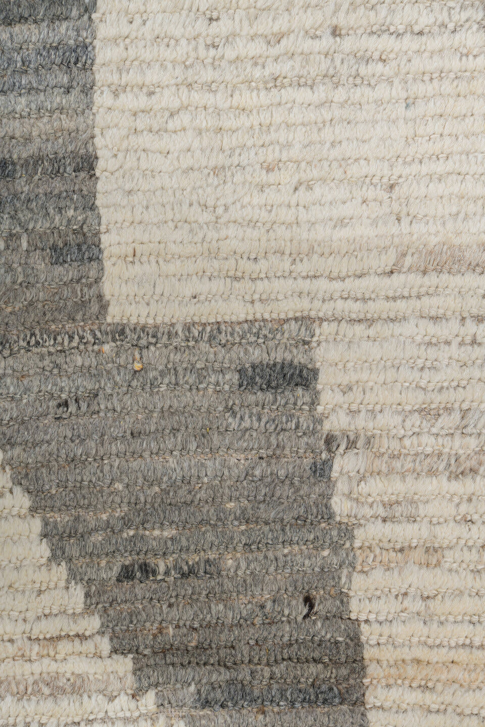 10' x 13' one-of-a-kind handmade vintage Tulu large size rug. Color palette: ivory, taupe, charcoal, brown, cream, pale_blue
