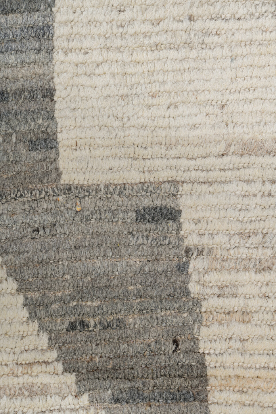 10' x 13' one-of-a-kind handmade vintage Tulu large size rug. Color palette: ivory, taupe, charcoal, brown, cream, pale_blue