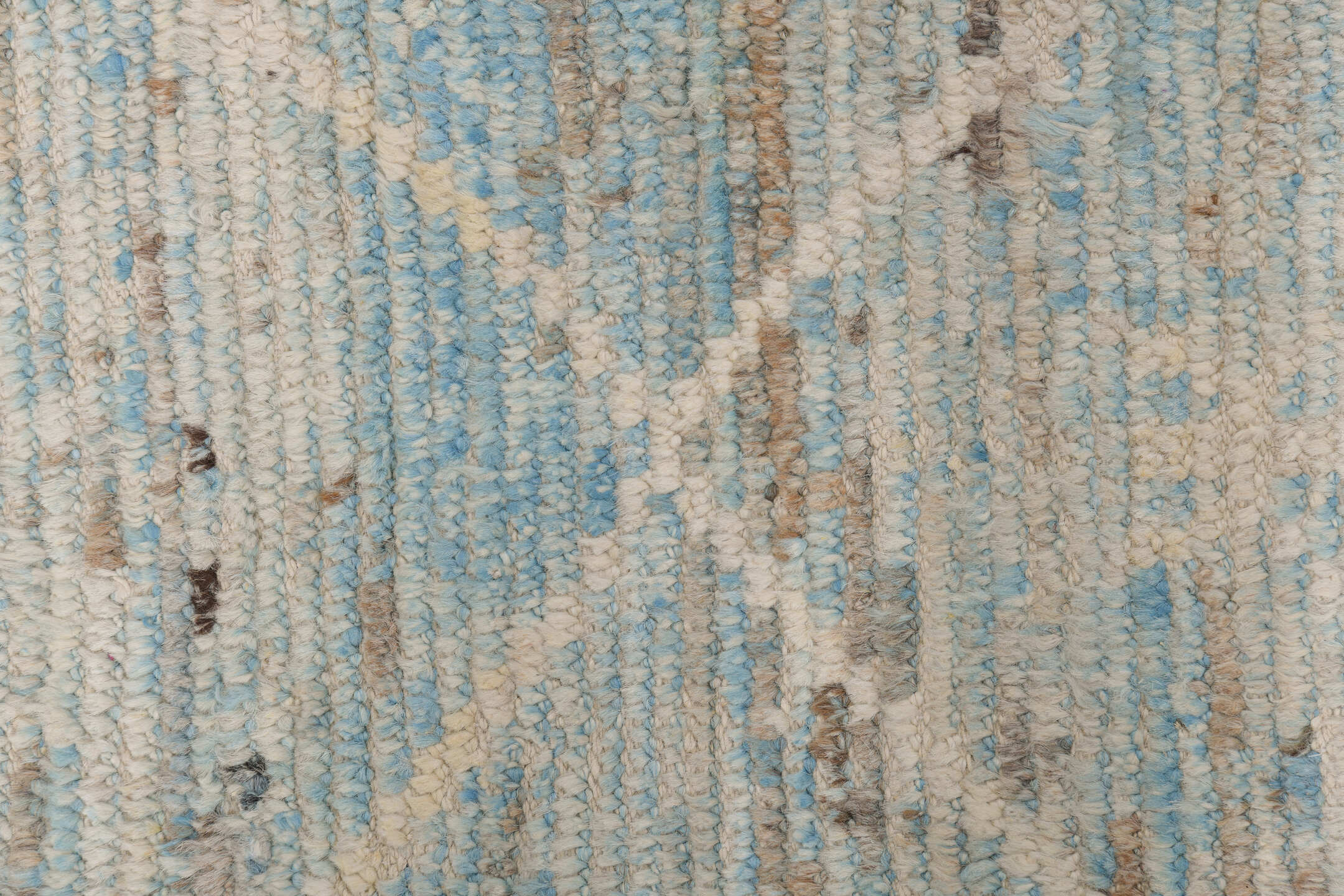 10' x 13' one-of-a-kind handmade vintage Tulu large size rug. Color palette: ivory, sky blue, taupe, beige, camel, brown