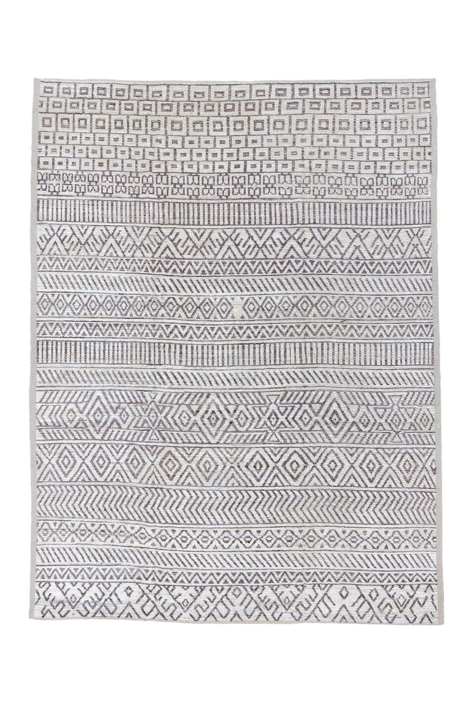 9' x 12' one-of-a-kind handmade vintage Tulu large size rug. Color palette: black, dark gray, gainsboro, gray, light gray