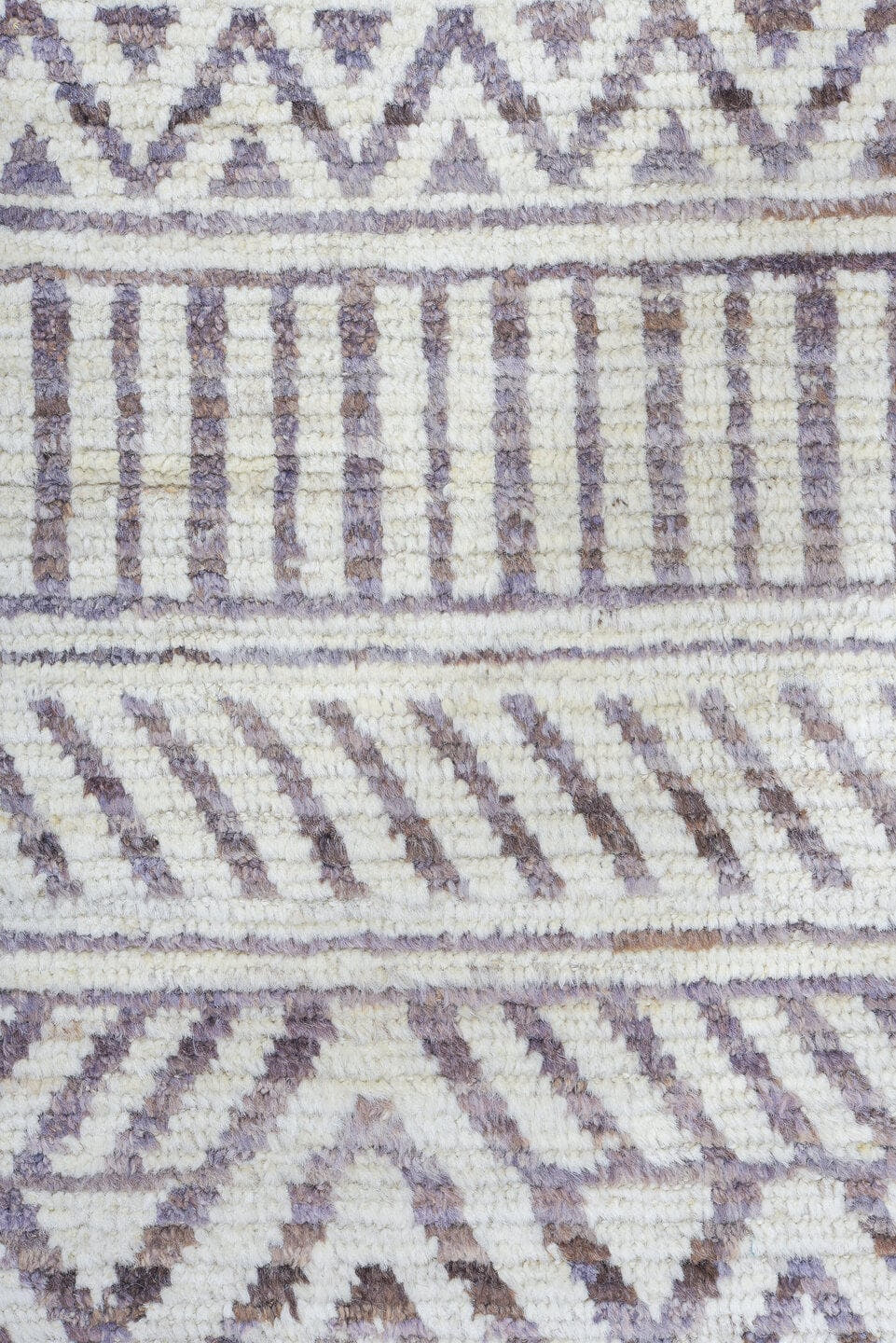 9' x 12' one-of-a-kind handmade vintage Tulu large size rug. Color palette: ivory, taupe, brown, charcoal, beige, gray