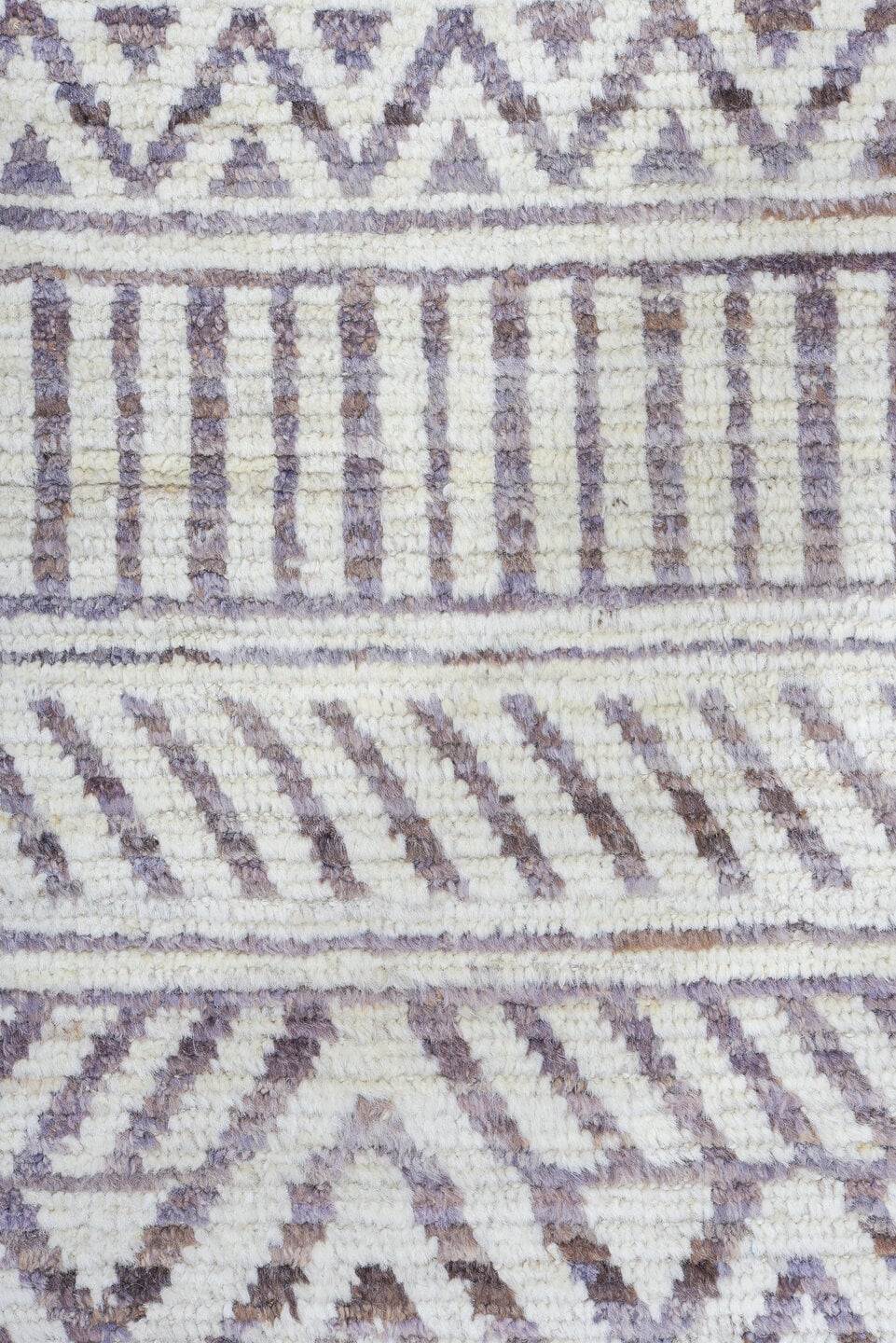 9' x 12' one-of-a-kind handmade vintage Tulu large size rug. Color palette: ivory, taupe, brown, charcoal, beige, gray