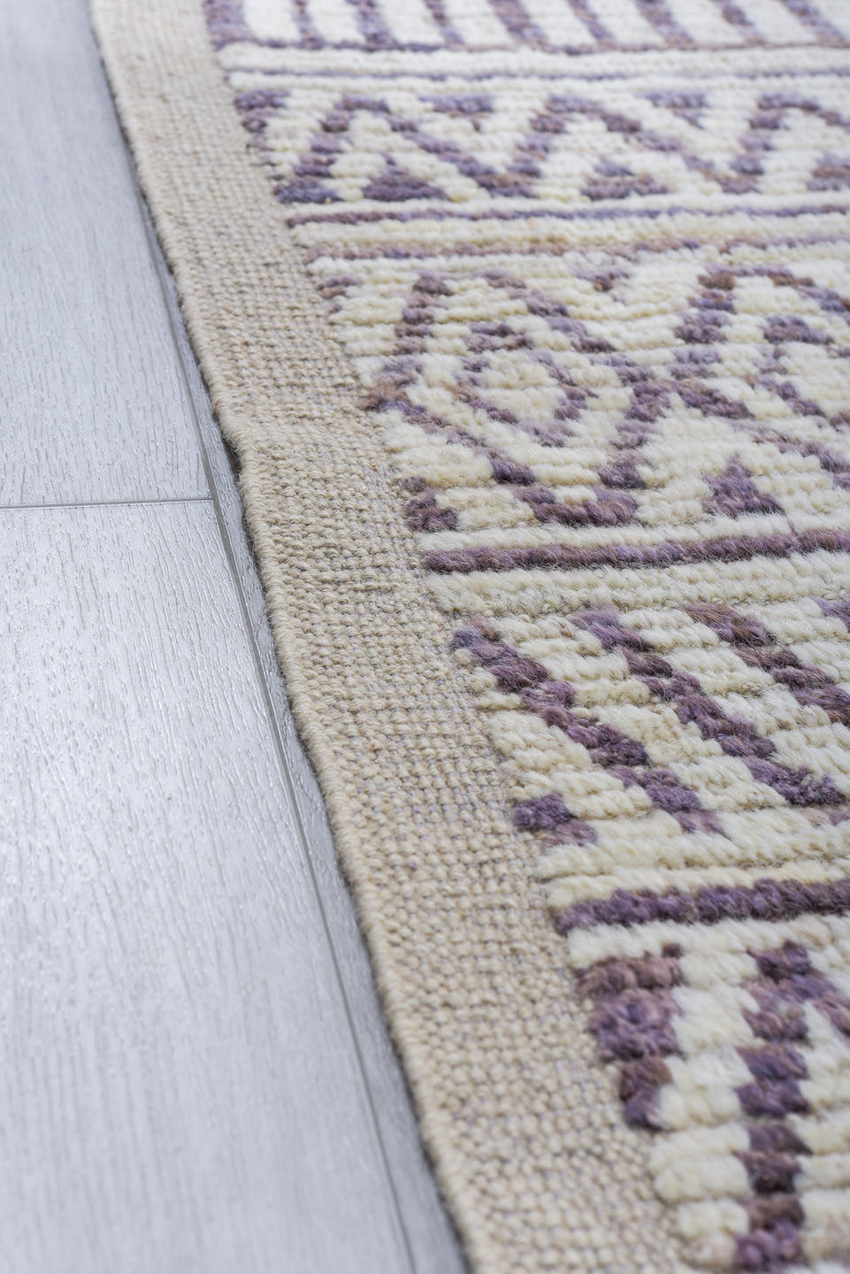 9' x 12' one-of-a-kind handmade vintage Tulu large size rug. Color palette: ivory, taupe, brown, charcoal, beige, gray