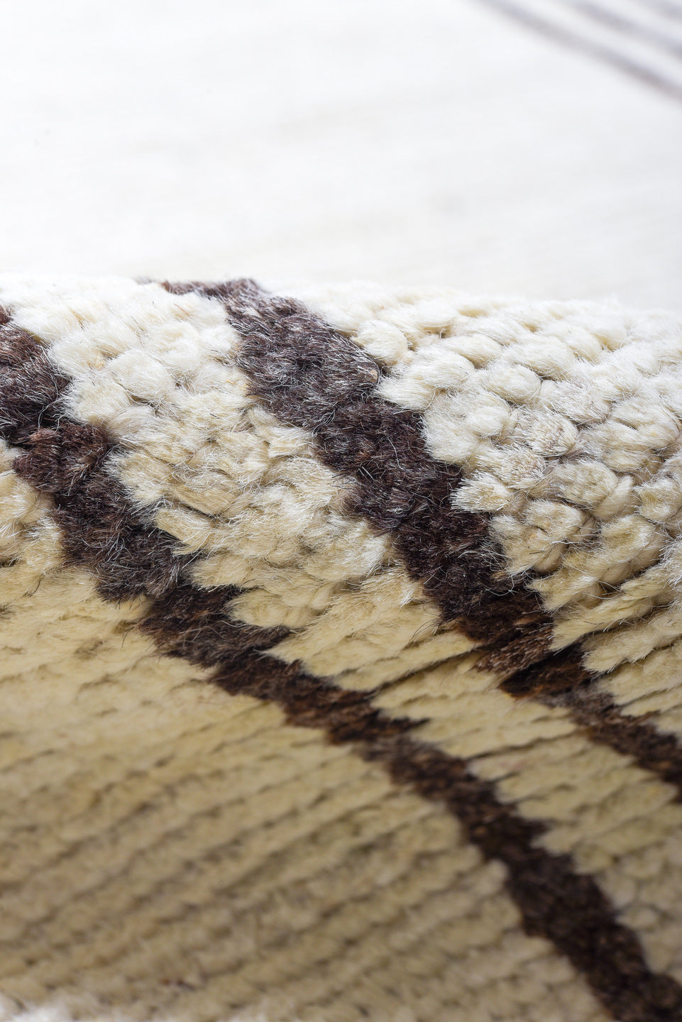 9' x 12' one-of-a-kind handmade vintage Tulu large size rug. Color palette: ivory, charcoal, taupe, gray, black, beige