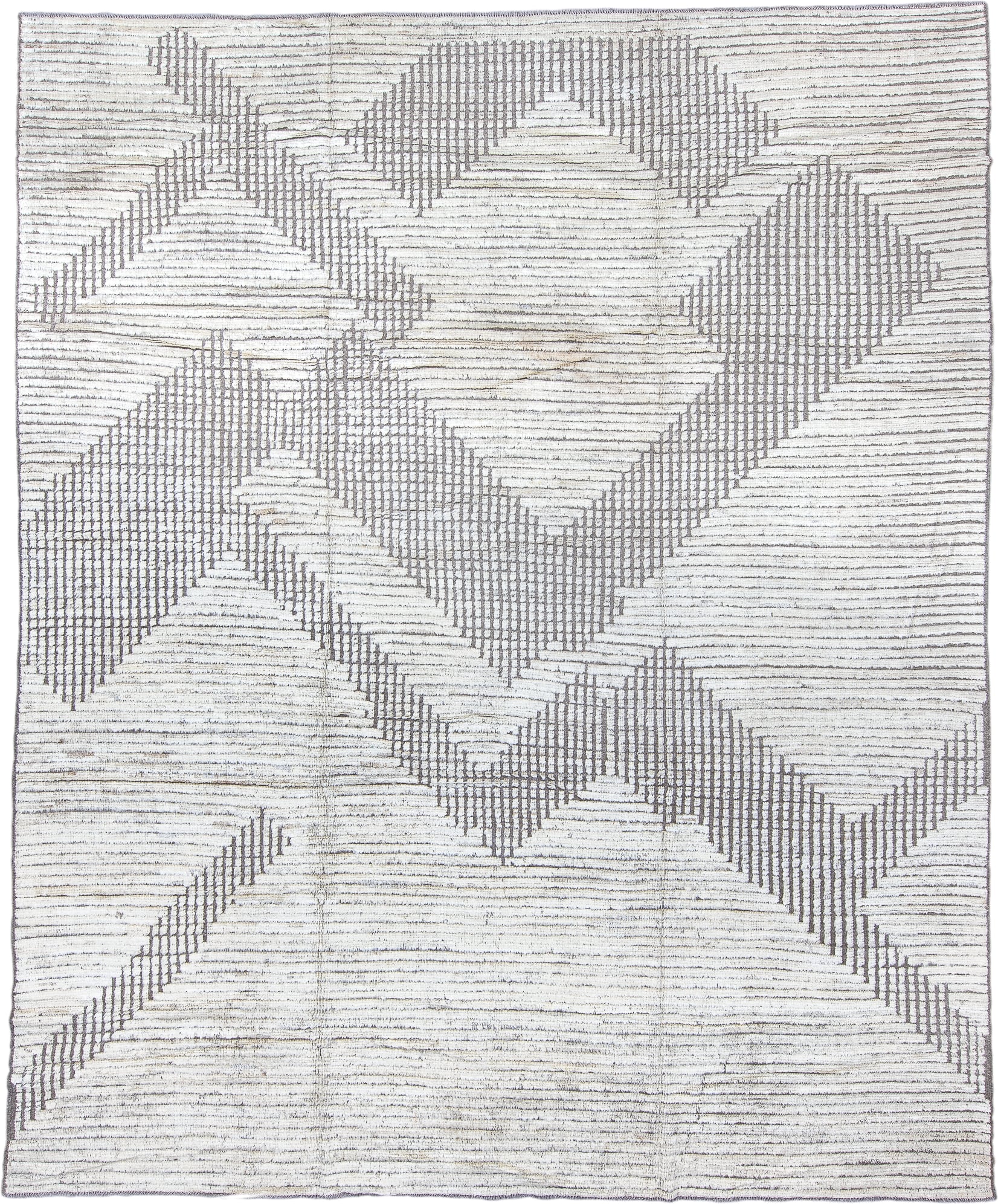 9' x 11' one-of-a-kind handmade vintage Tulu large size rug. Color palette: ivory, taupe, gray, cream, beige
