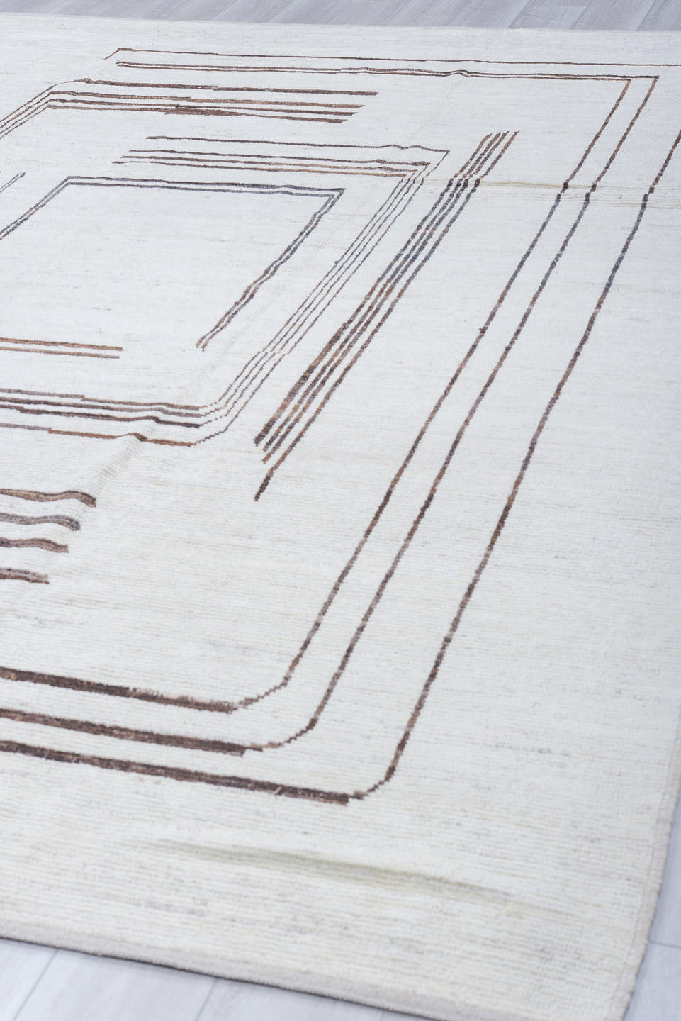 9' x 11' one-of-a-kind handmade vintage Tulu large size rug. Color palette: ivory, taupe, gray, cream, beige