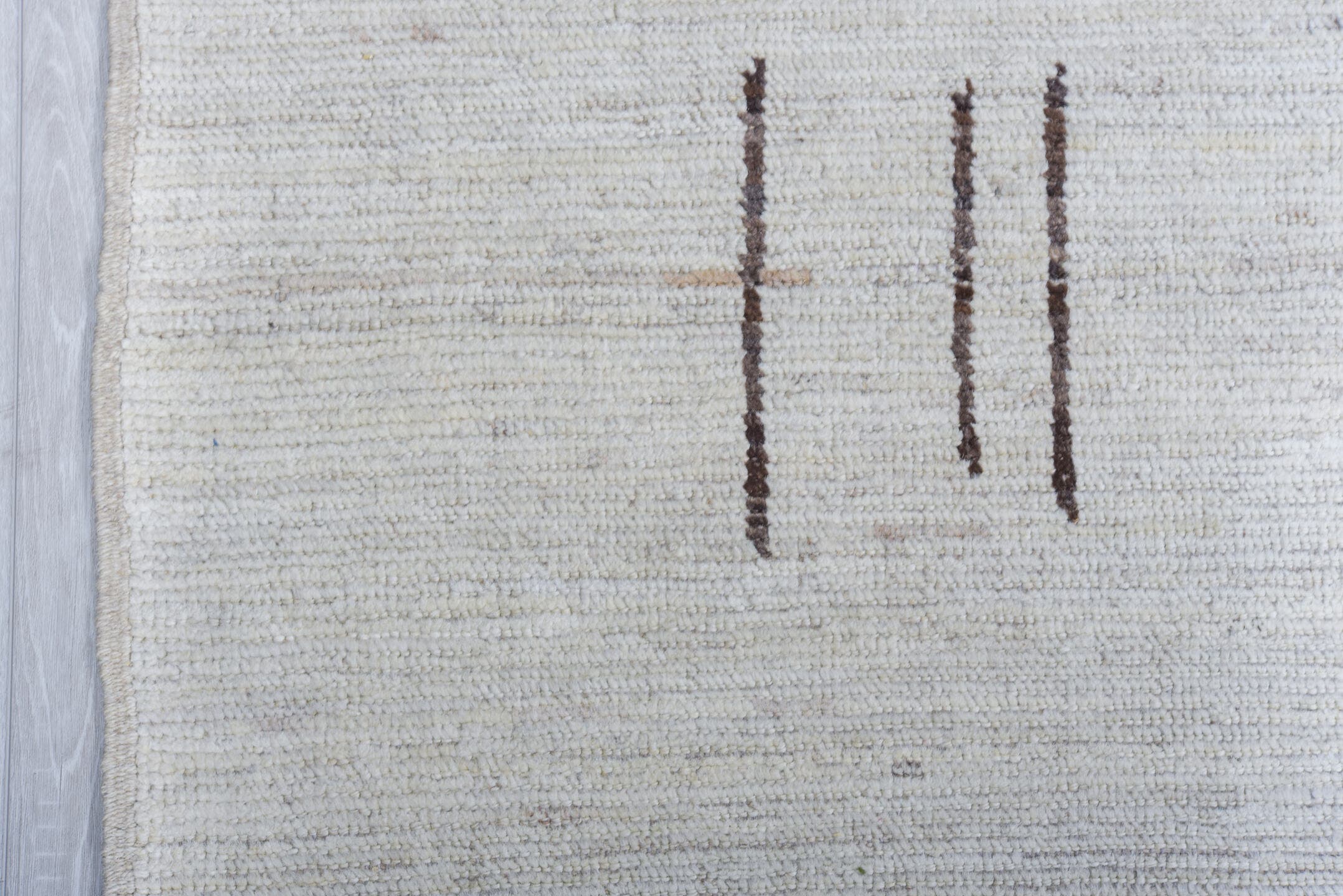 9' x 11' one-of-a-kind handmade vintage Tulu large size rug. Color palette: ivory, taupe, gray, cream, beige