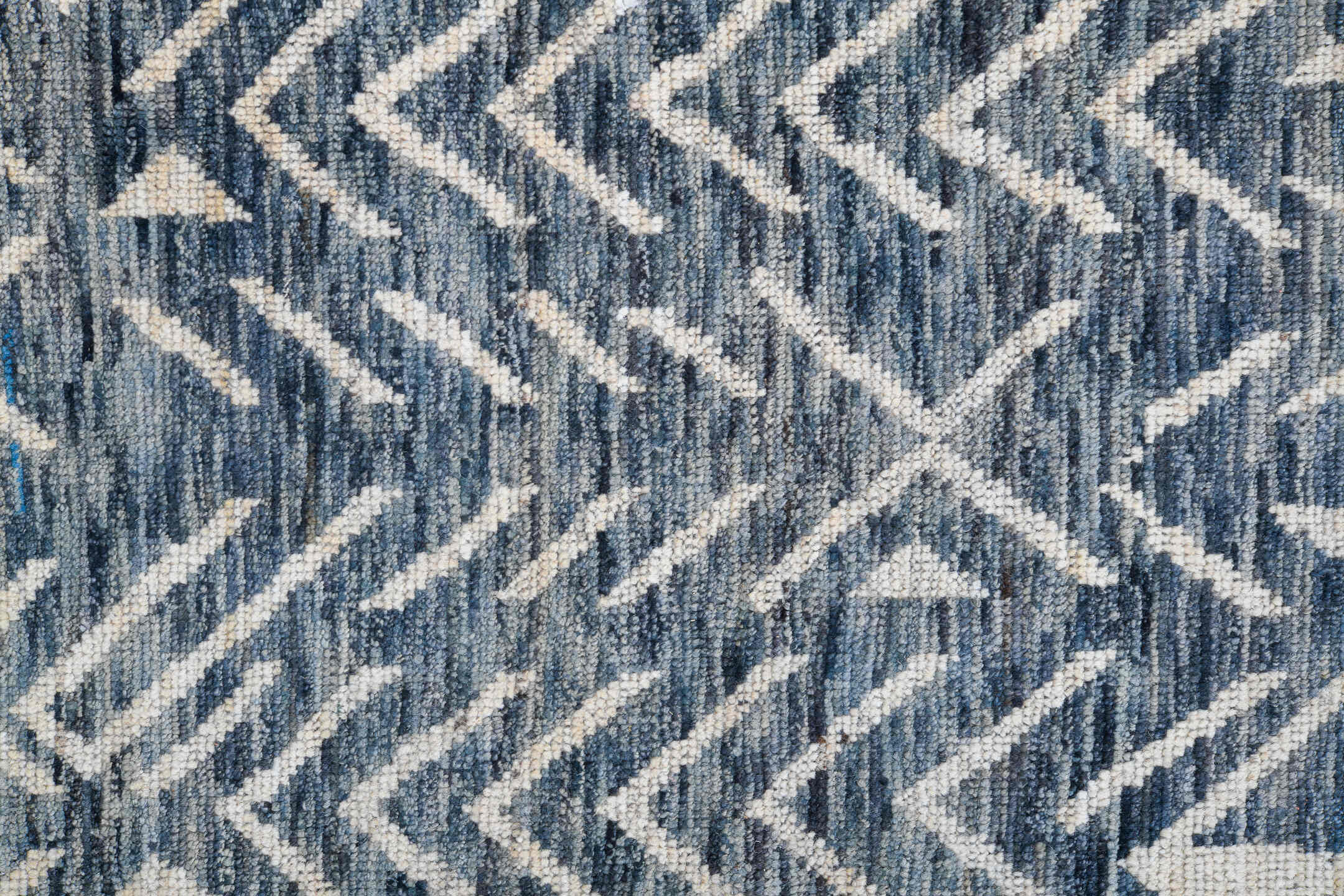 9' x 12' one-of-a-kind handmade vintage Tulu large size rug. Color palette: black, blue, dark gray, dim gray, fiord