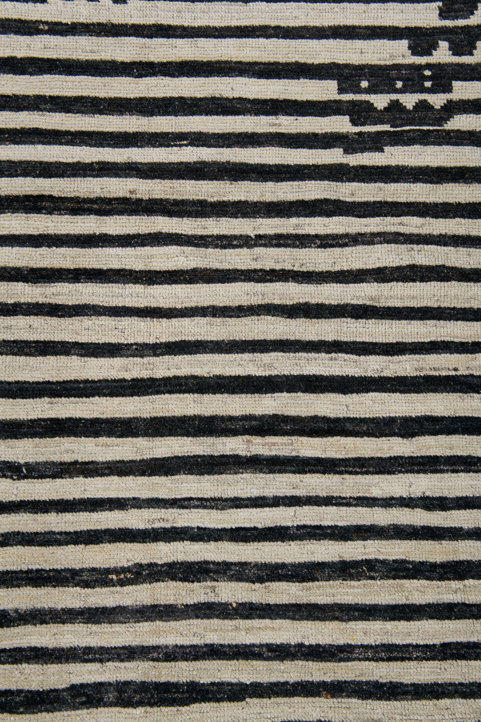 10' x 13' one-of-a-kind handmade vintage Tulu large size rug. Color palette: ivory, charcoal, black, gray