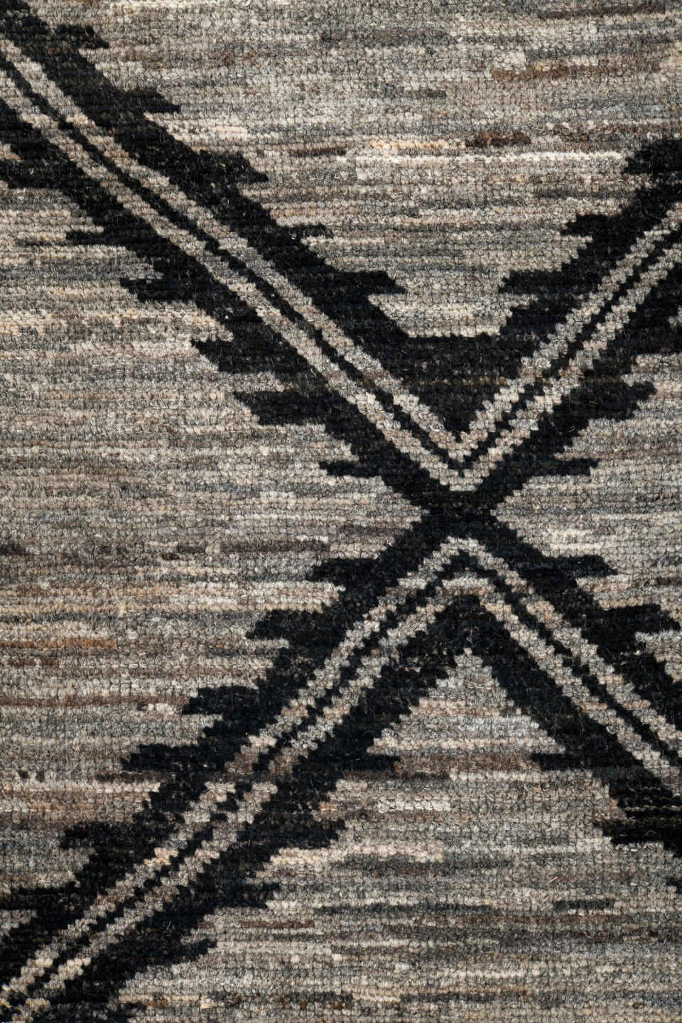 7' x 10' one-of-a-kind handmade vintage Tulu large size rug. Color palette: black, charcoal, dark gray, gray, light gray