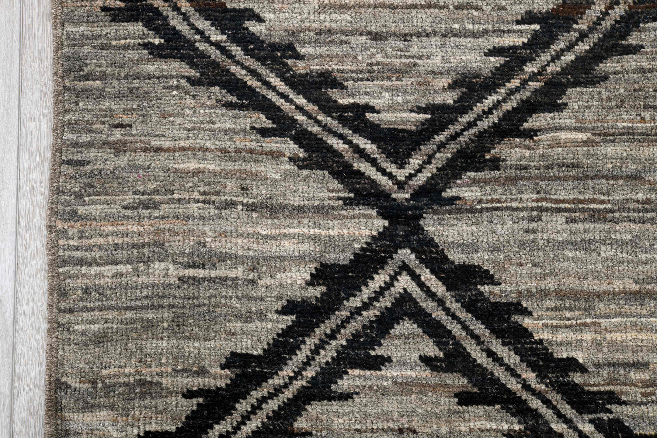 7' x 10' one-of-a-kind handmade vintage Tulu large size rug. Color palette: black, charcoal, dark gray, gray, light gray
