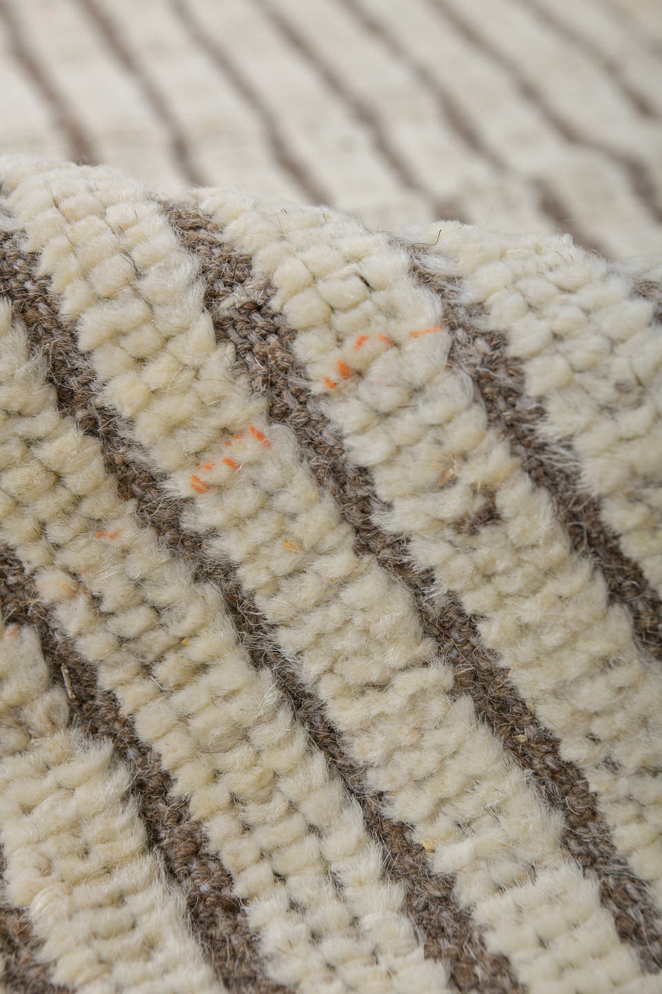 5' x 8' one-of-a-kind handmade vintage Tulu medium size rug. Color palette: ivory, taupe, brown, cream, beige, gray