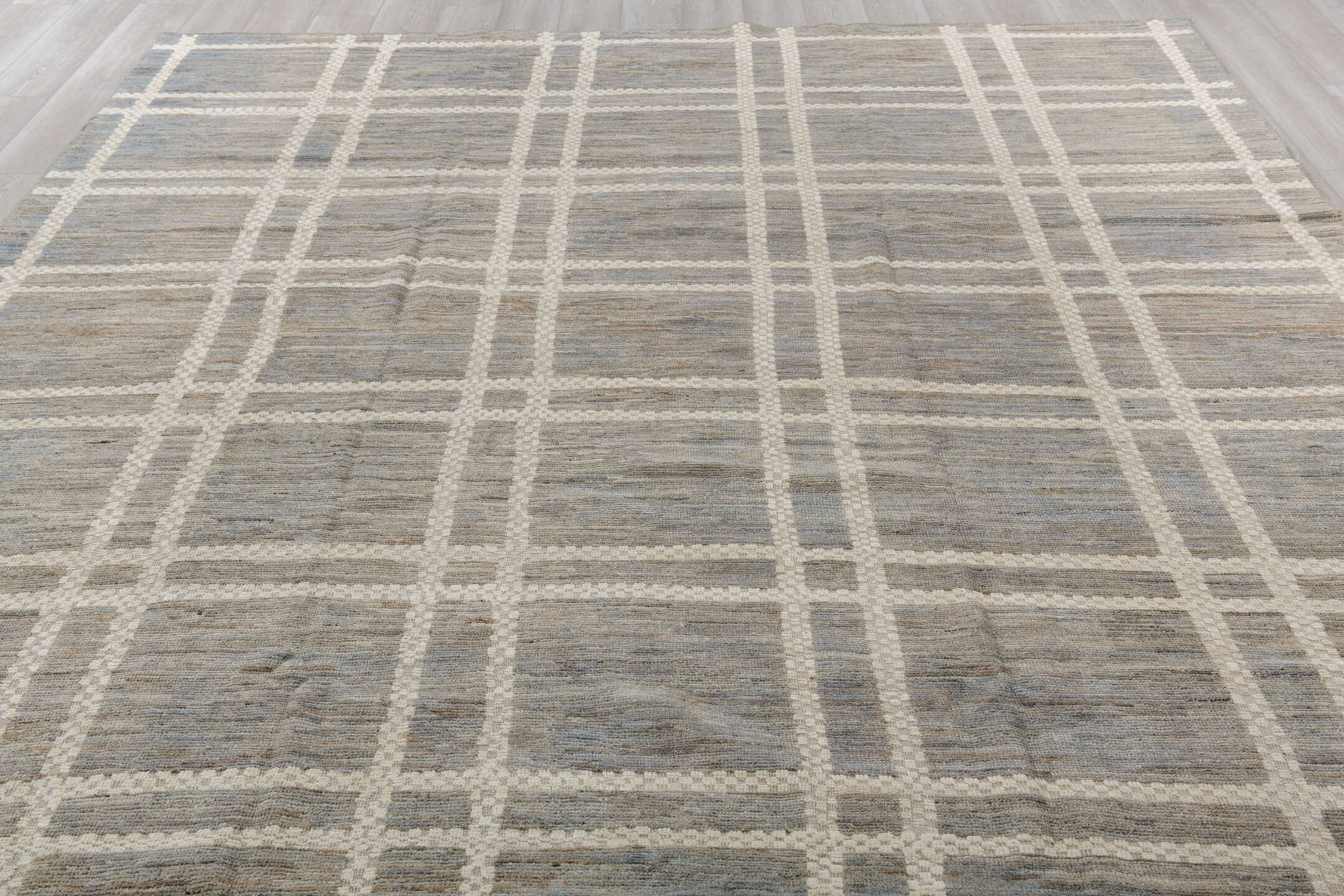 9' x 11' one-of-a-kind handmade vintage Tulu large size rug. Color palette: black, dark gray, dim gray, gray, light gray