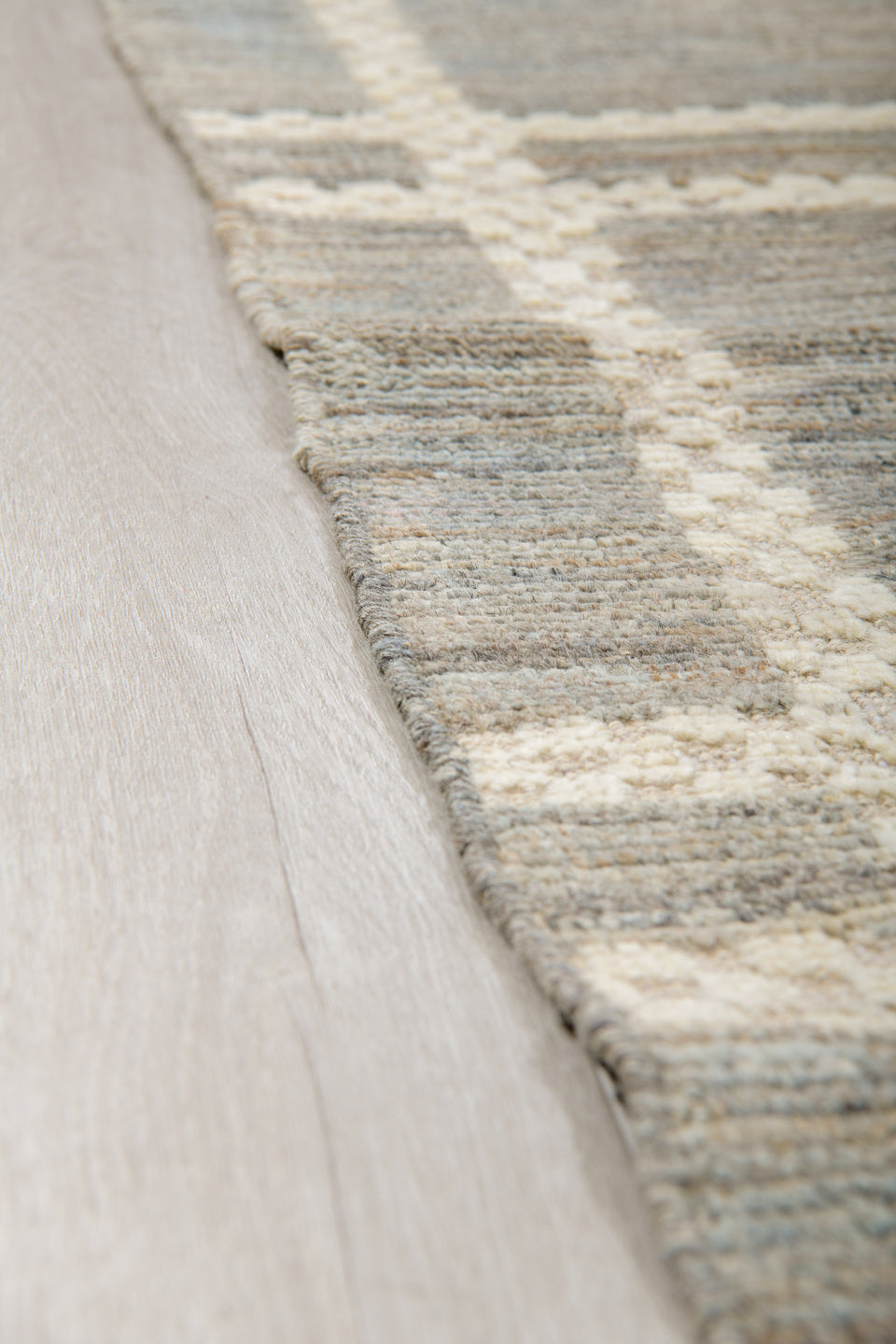 9' x 11' one-of-a-kind handmade vintage Tulu large size rug. Color palette: gray, ivory, taupe, slate, beige