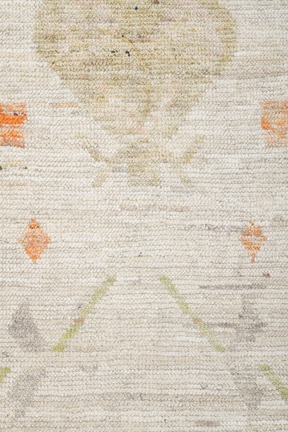 10' x 14' one-of-a-kind handmade vintage Tulu large size rug. Color palette: ivory, sage, aqua, apricot, taupe, pale gold