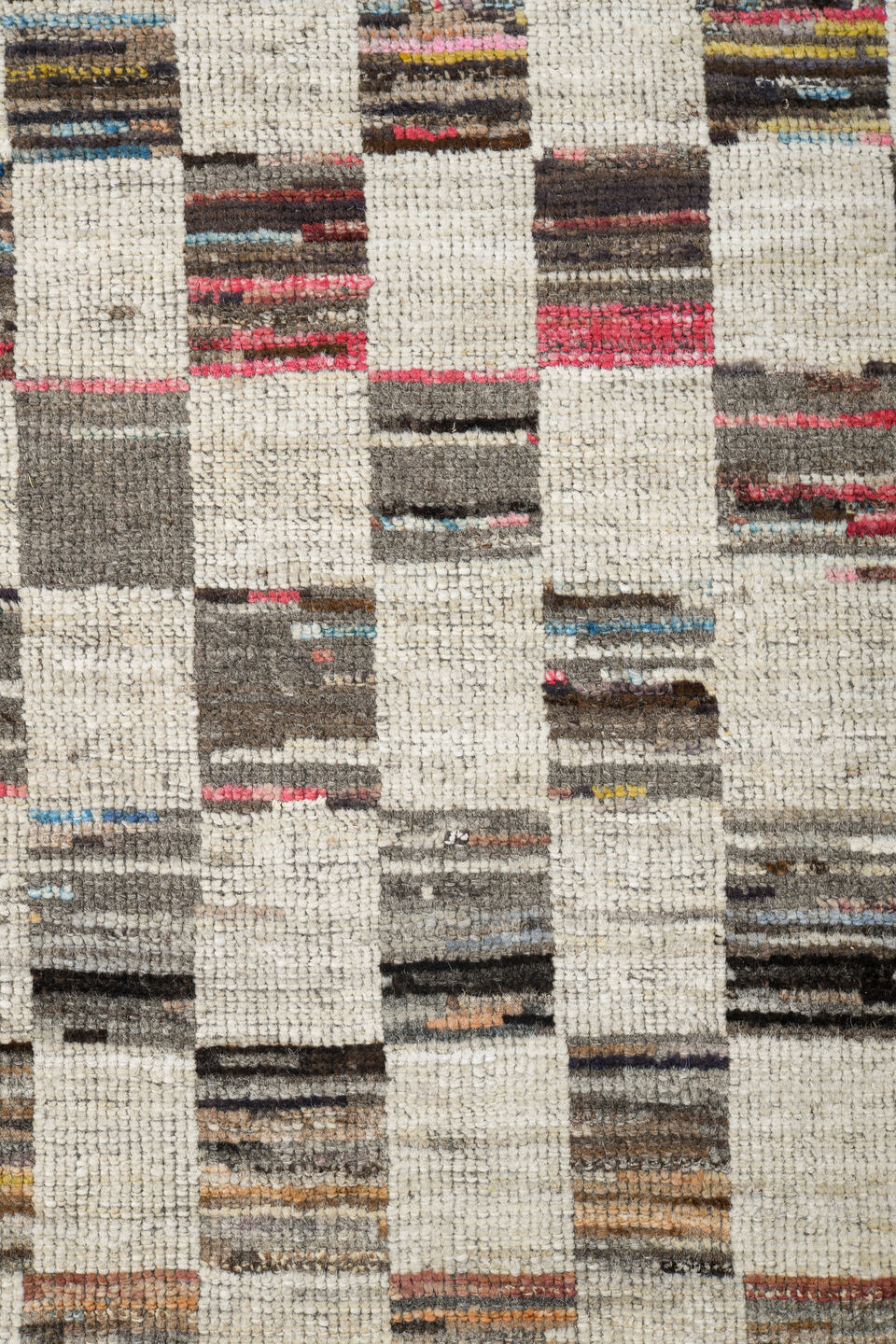 7' x 10' one-of-a-kind handmade vintage Tulu large size rug. Color palette: black, blue, brown, gainsboro, gray, light gray