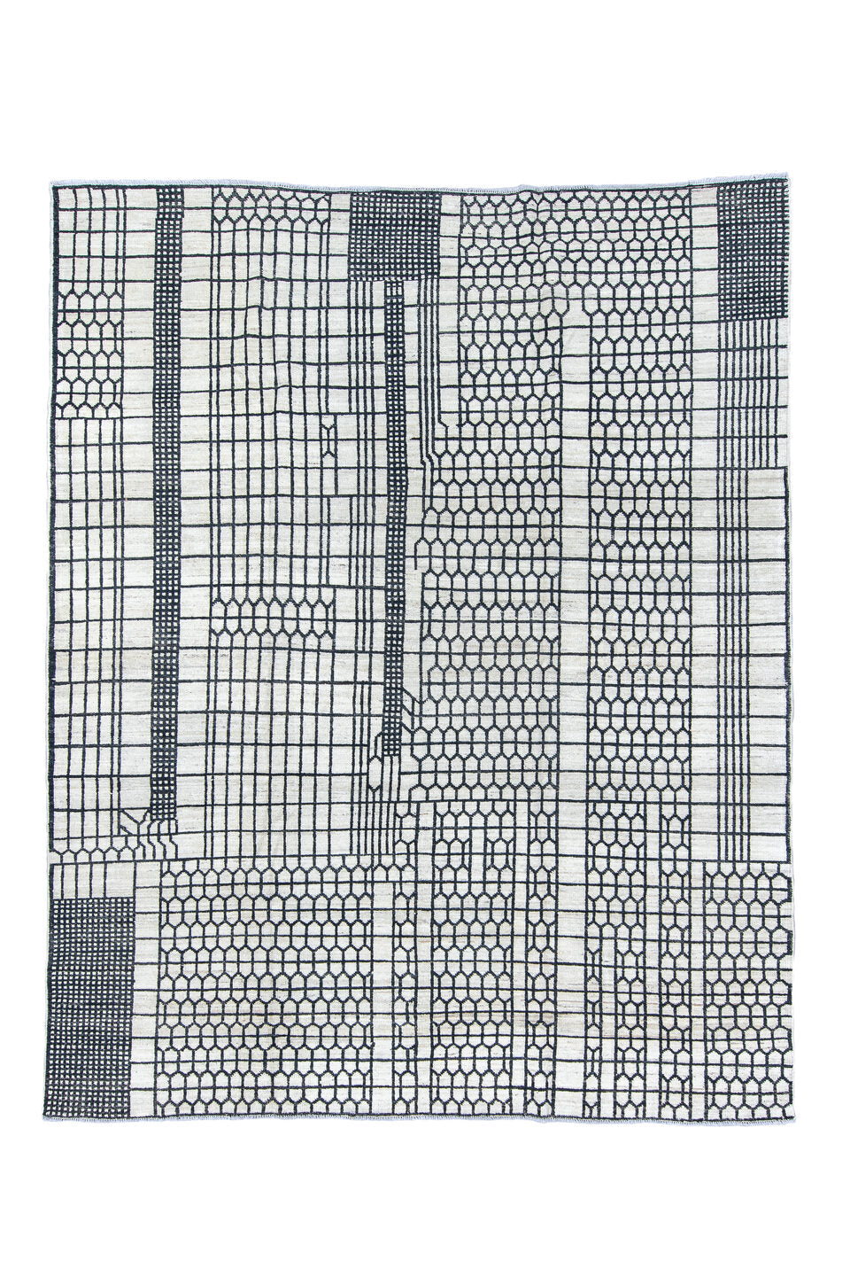 8' x 10' one-of-a-kind handmade vintage Tulu large size rug. Color palette: black, blue, dark gray, gainsboro, gray