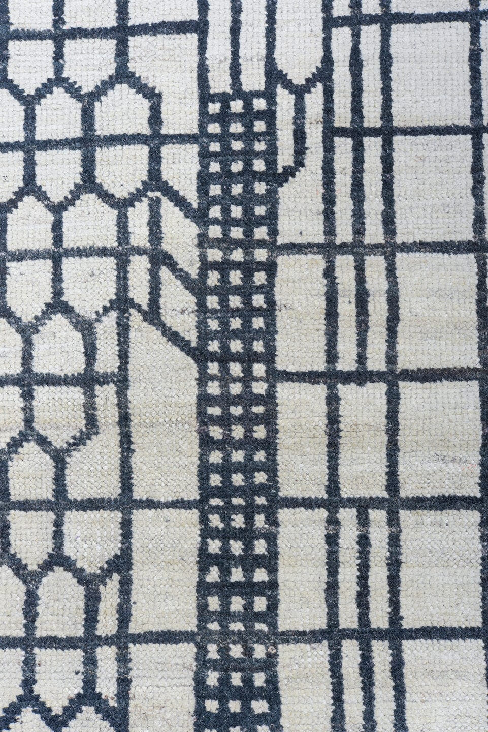 8' x 10' one-of-a-kind handmade vintage Tulu large size rug. Color palette: ivory, charcoal, gray, black