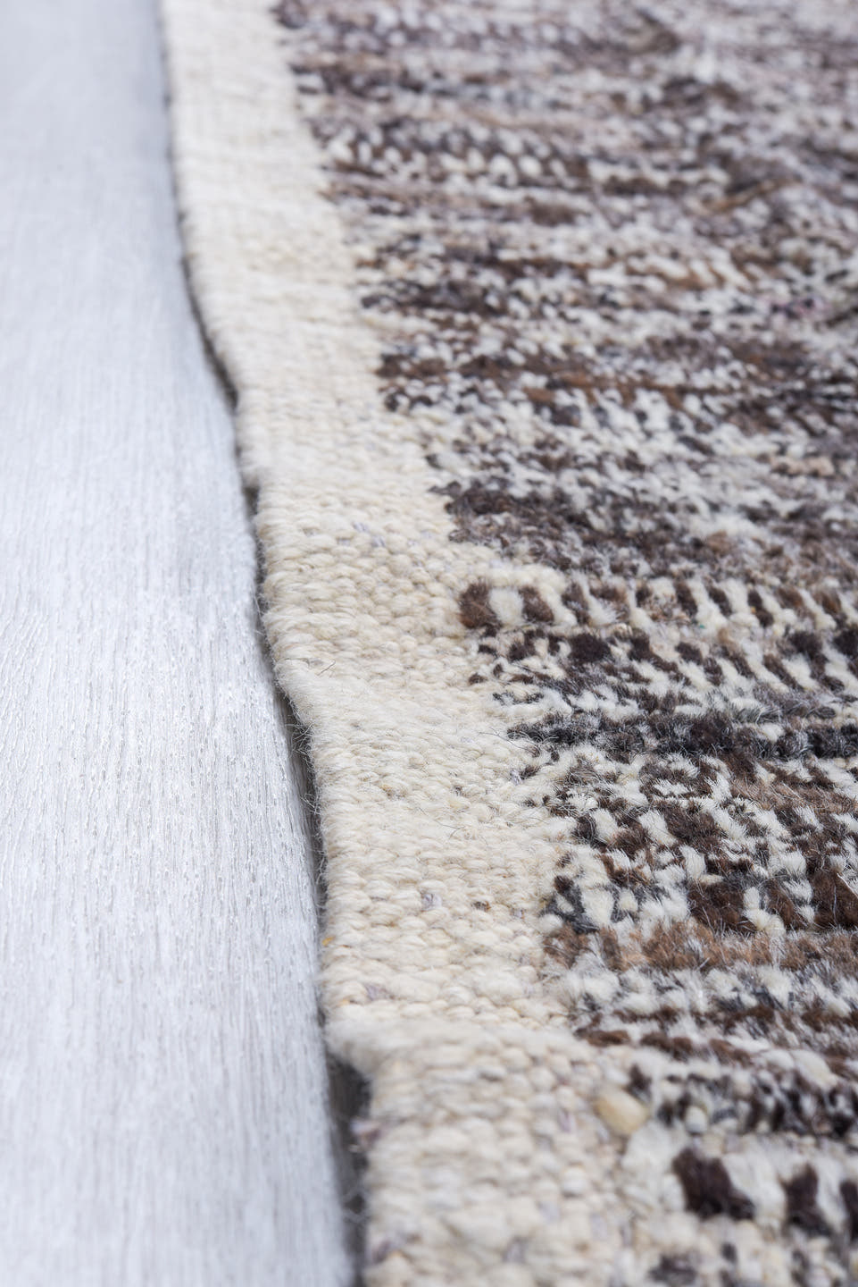 10' x 14' one-of-a-kind handmade vintage Tulu large size rug. Color palette: brown, ivory, gray, charcoal, teal, black