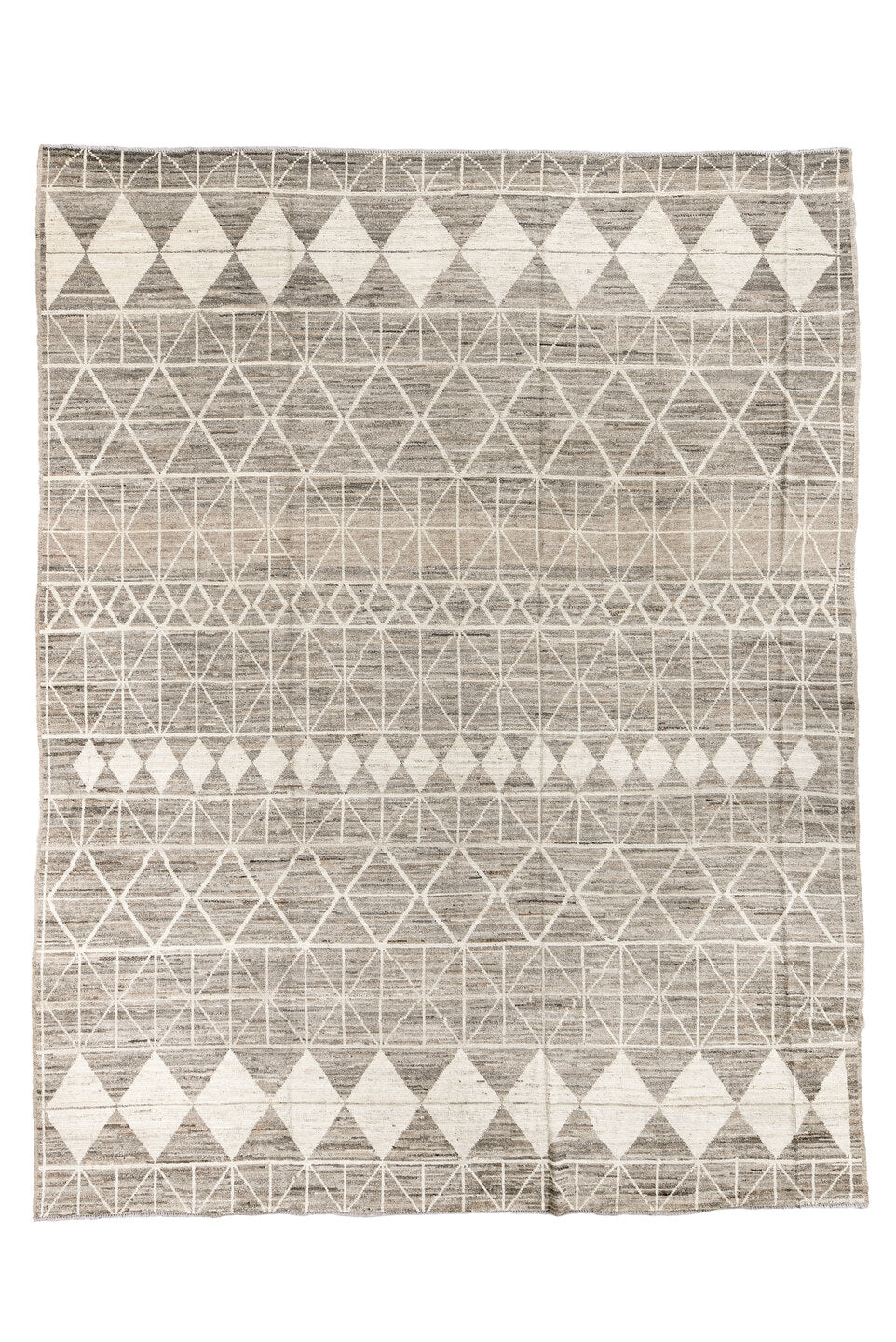 10' x 13' one-of-a-kind handmade vintage Tulu large size rug. Color palette: dark gray, dim gray, gainsboro, gray