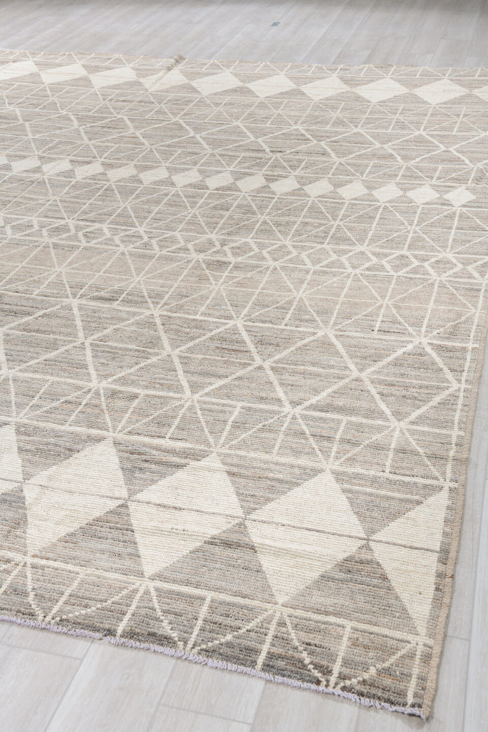 10' x 13' one-of-a-kind handmade vintage Tulu large size rug. Color palette: taupe, ivory, gray, cream, beige