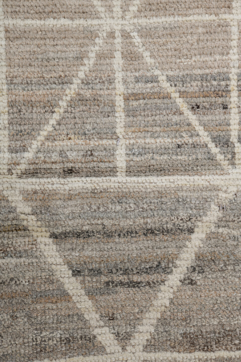 10' x 13' one-of-a-kind handmade vintage Tulu large size rug. Color palette: taupe, ivory, gray, cream, beige