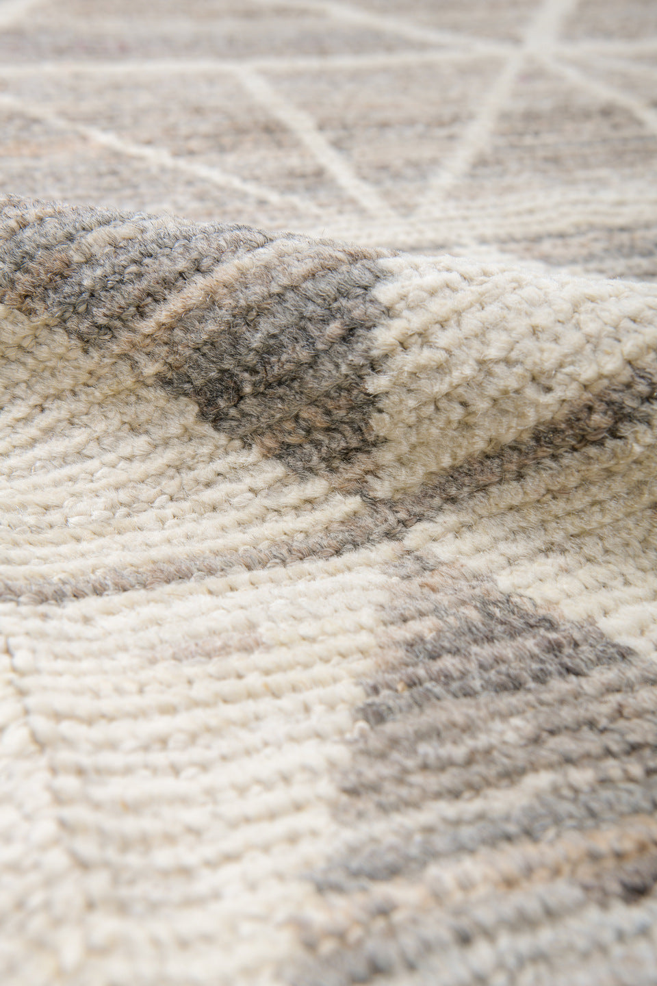 10' x 13' one-of-a-kind handmade vintage Tulu large size rug. Color palette: taupe, ivory, gray, cream, beige