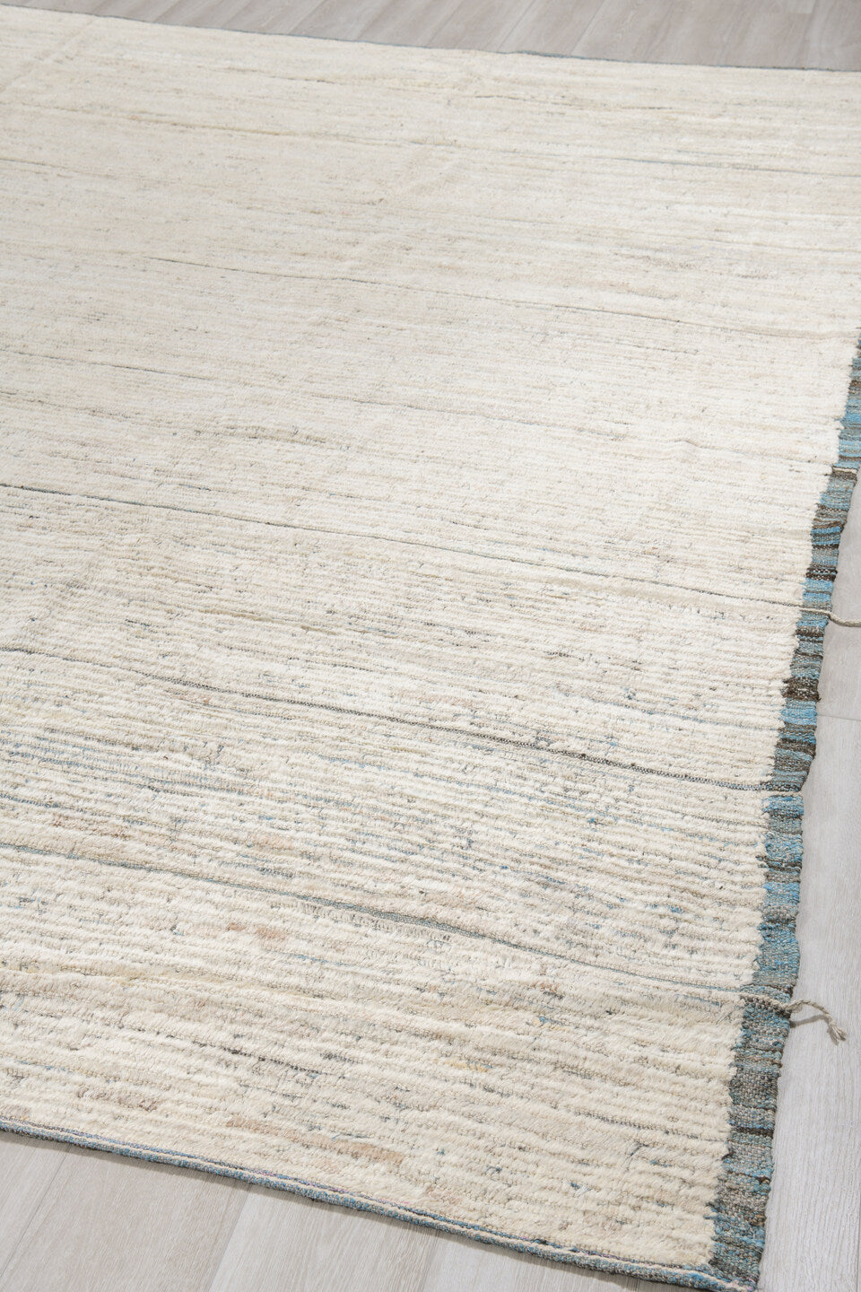 11' x 12' one-of-a-kind handmade vintage Tulu oversize rug. Color palette: ivory, charcoal, slate, cream, gray, black