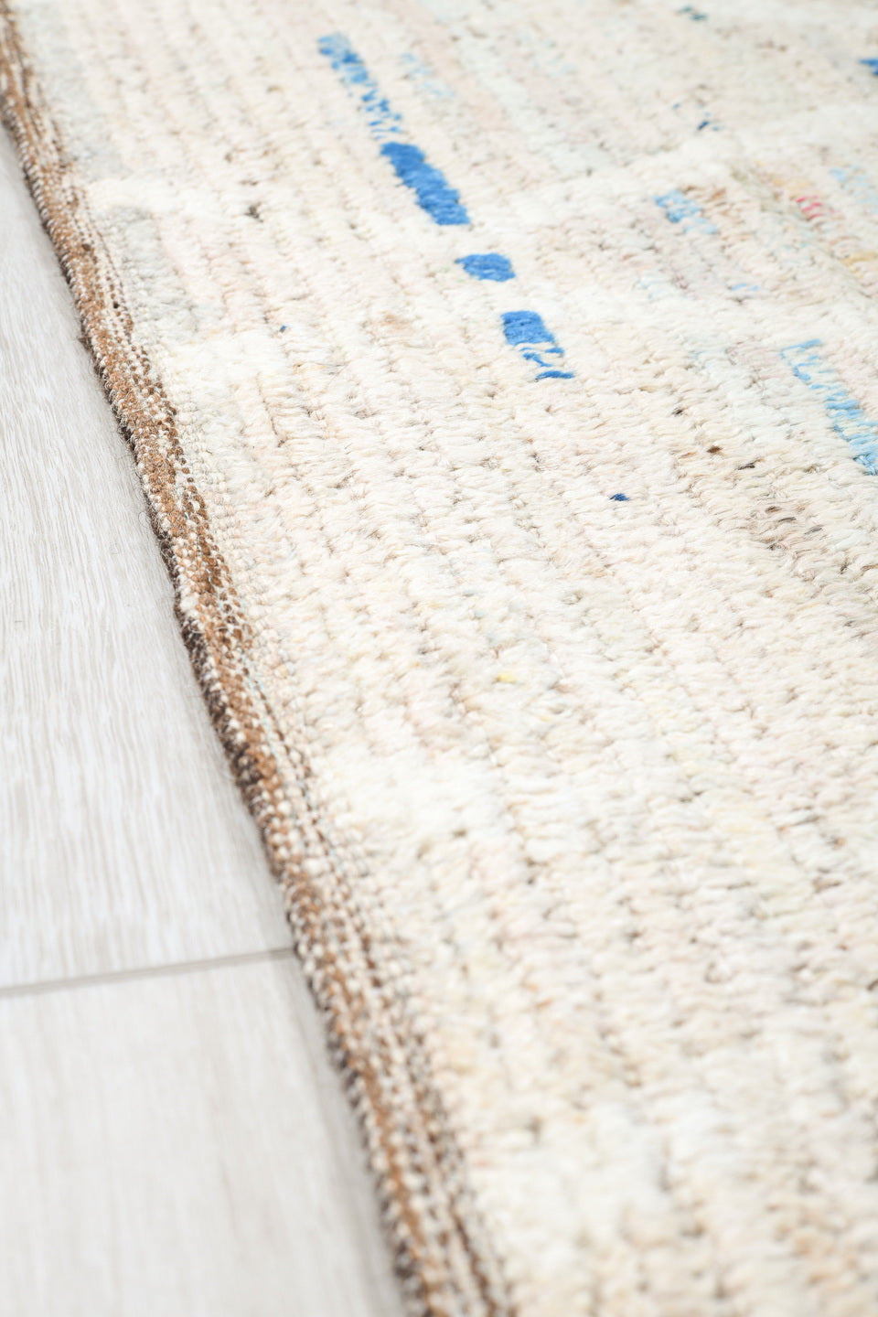 11' x 14' one-of-a-kind handmade vintage Tulu oversize rug. Color palette: beige, blue, brown, gray, light blue, light gray