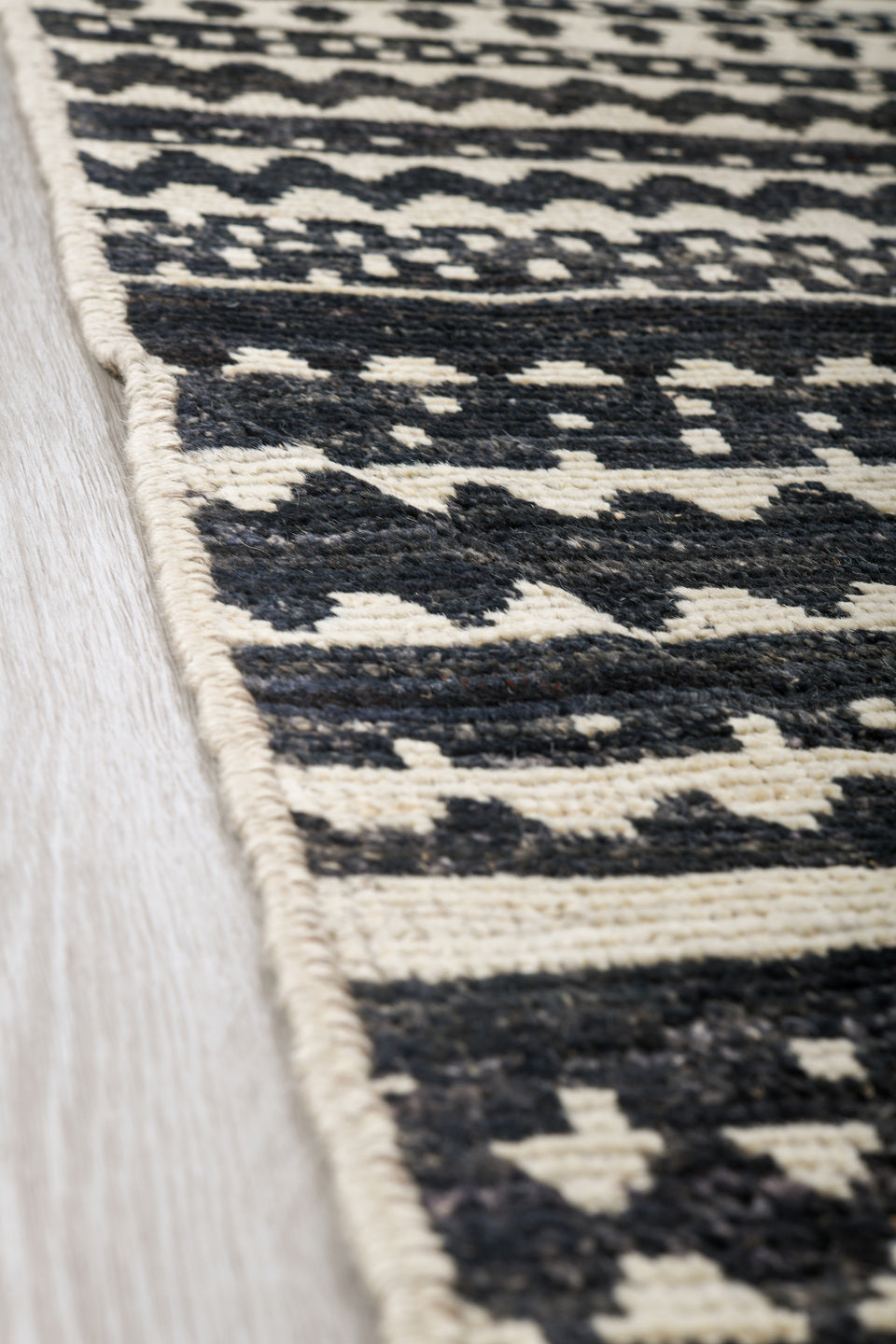 9' x 11' one-of-a-kind handmade vintage Tulu large size rug. Color palette: black, blue, charcoal, dark gray, dim gray