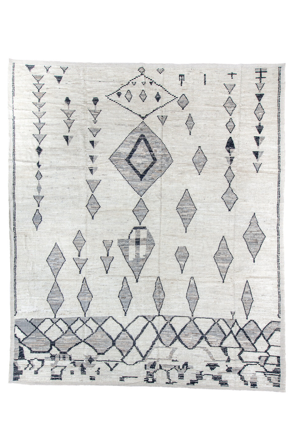 12' x 14' one-of-a-kind handmade vintage Tulu oversize rug. Color palette: alice blue, azure, black, blue, dark gray