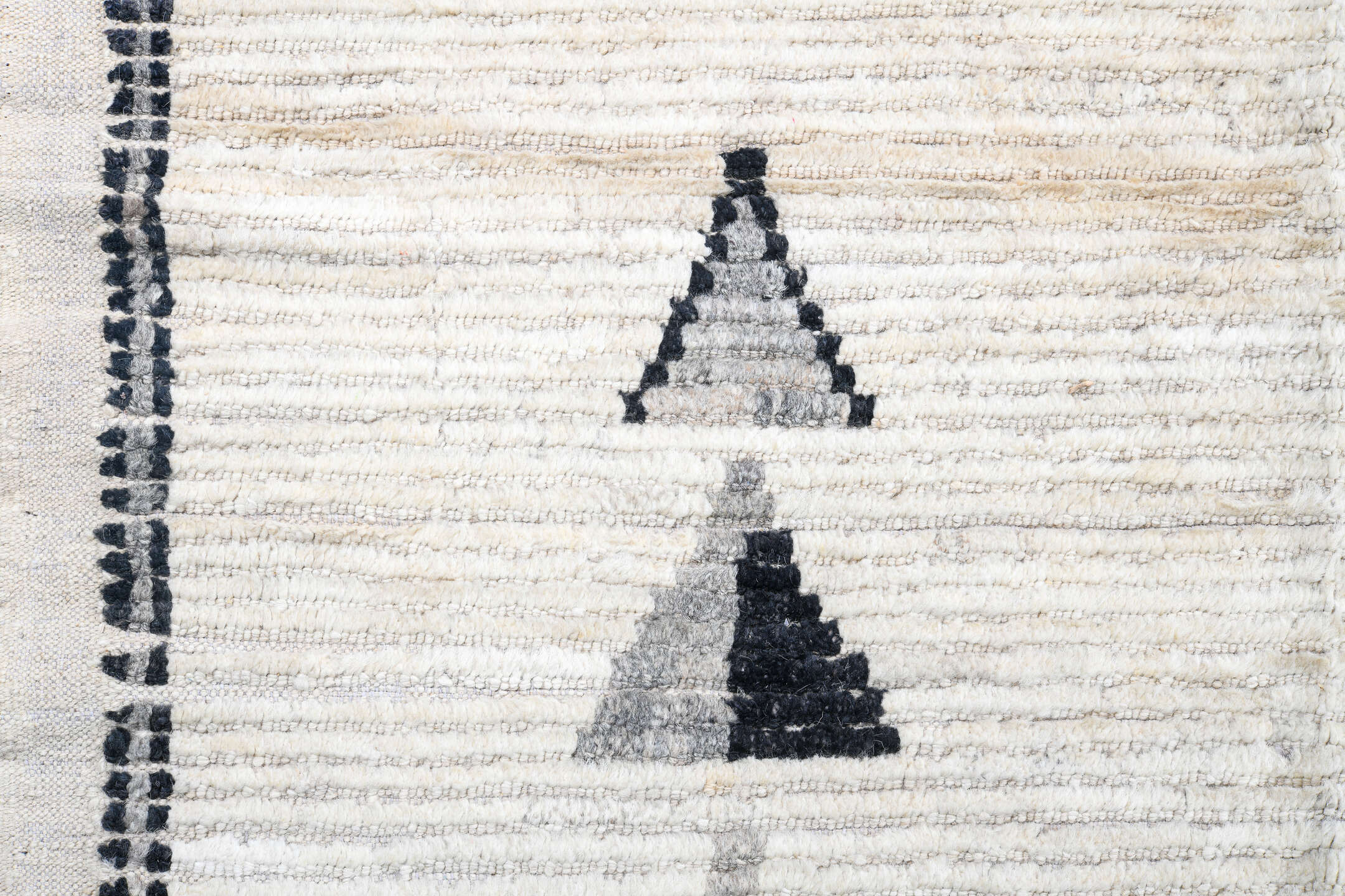 12' x 14' one-of-a-kind handmade vintage Tulu oversize rug. Color palette: ivory, charcoal, gray, black
