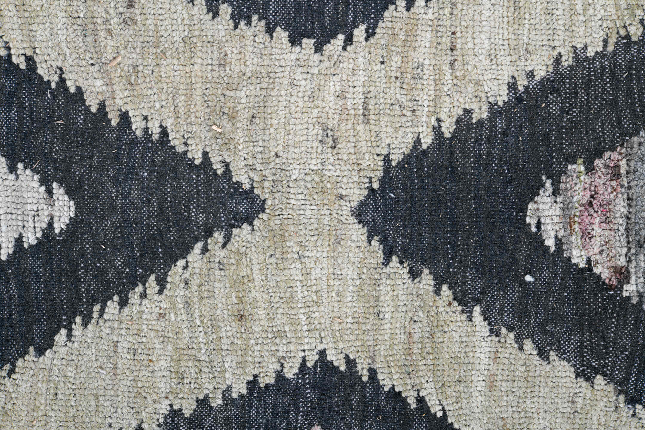 9' x 12' one-of-a-kind handmade vintage Tulu large size rug. Color palette: black, blue, dark gray, dim gray, gainsboro