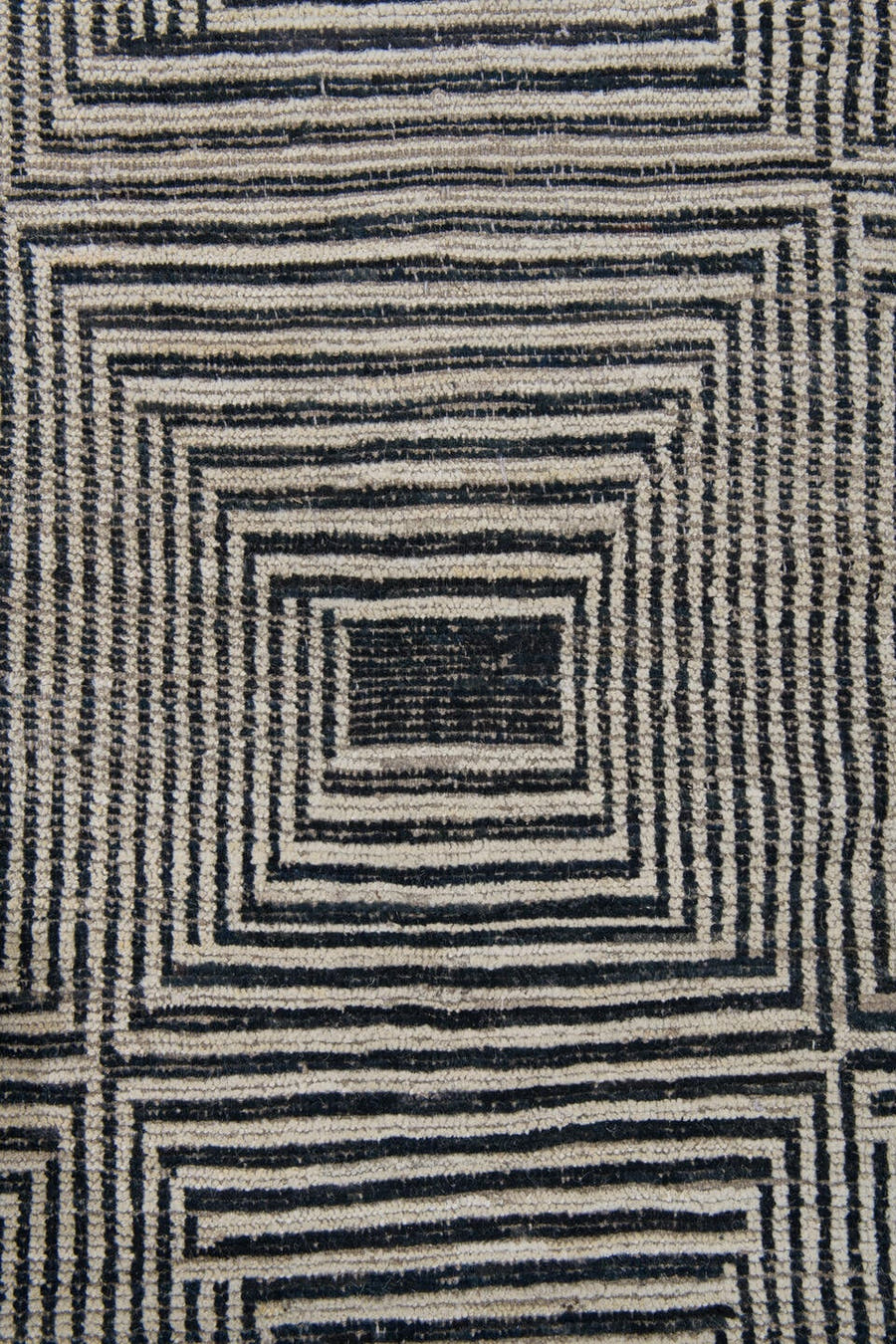 10' x 13' one-of-a-kind handmade vintage Tulu large size rug. Color palette: ivory, charcoal, black, cream, taupe, gray