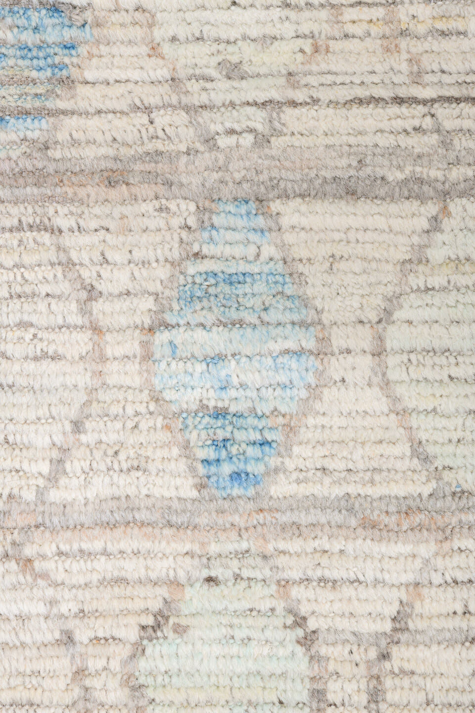 10' x 13' one-of-a-kind handmade vintage Tulu large size rug. Color palette: ivory, taupe, sky_blue, pale_aqua, gray, beige