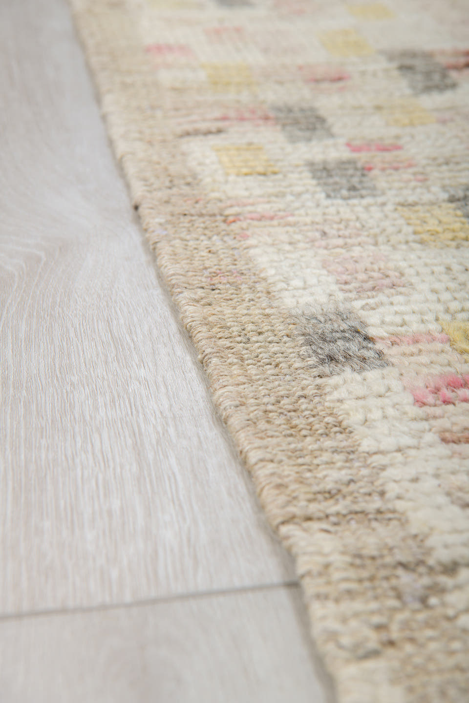 8' x 12' one-of-a-kind handmade vintage Tulu large size rug. Color palette: ivory, cream, charcoal, taupe, blush, pale_gold