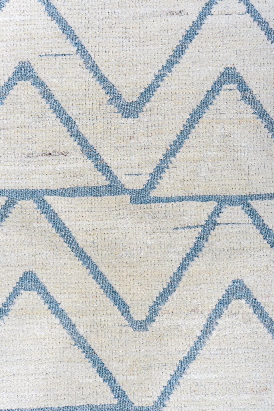 9' x 12' one-of-a-kind handmade vintage Tulu large size rug. Color palette: ivory, sky_blue, pale_blue, light blue