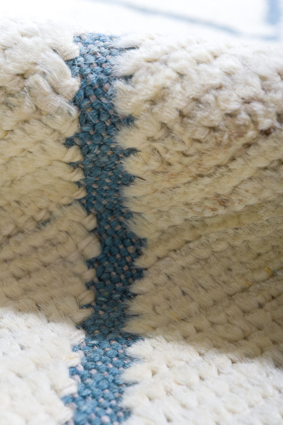 9' x 12' one-of-a-kind handmade vintage Tulu large size rug. Color palette: ivory, sky_blue, pale_blue, light blue