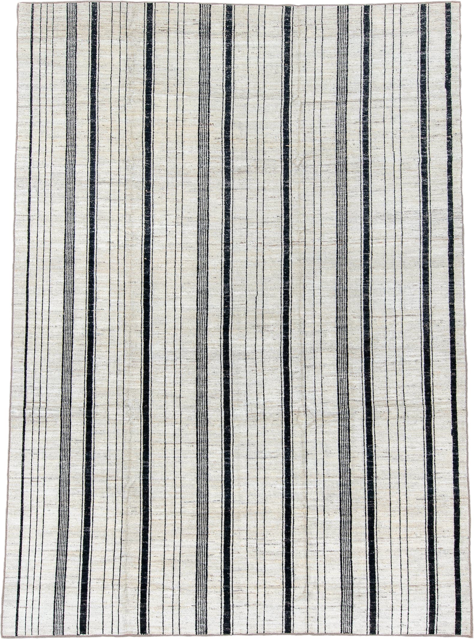 8' x 12' one-of-a-kind handmade vintage Tulu large size rug. Color palette: ivory, charcoal, black, cream, gray