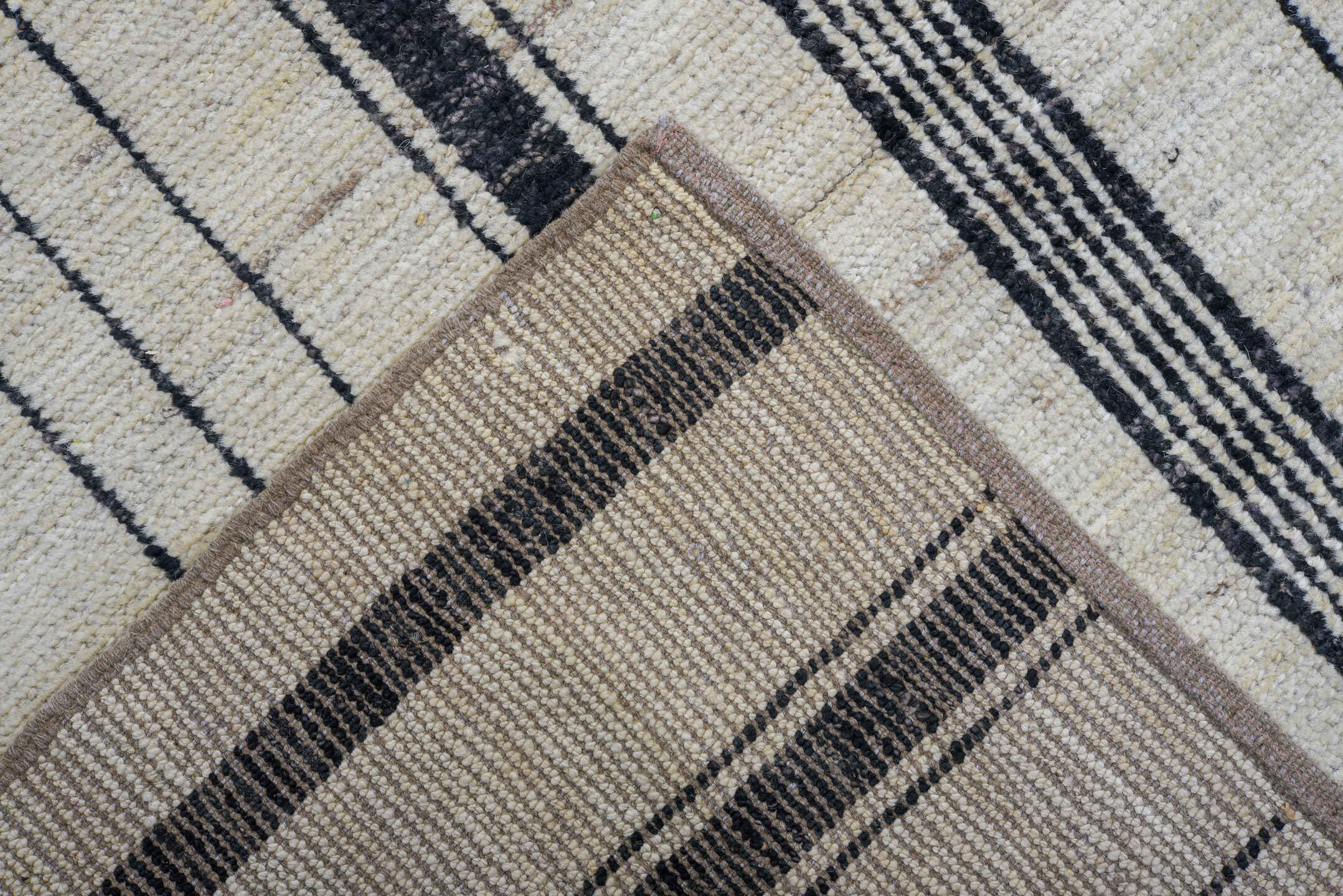8' x 12' one-of-a-kind handmade vintage Tulu large size rug. Color palette: ivory, charcoal, black, cream, gray