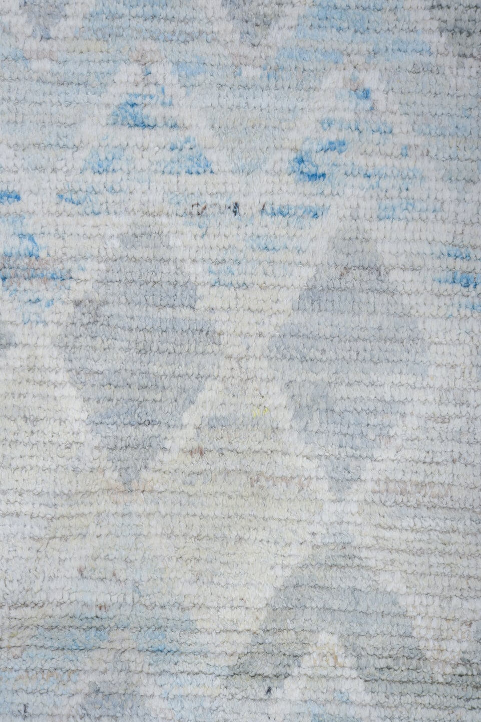 8' x 10' one-of-a-kind handmade vintage Tulu large size rug. Color palette: ivory, pale blue, light gray, cream, light blue