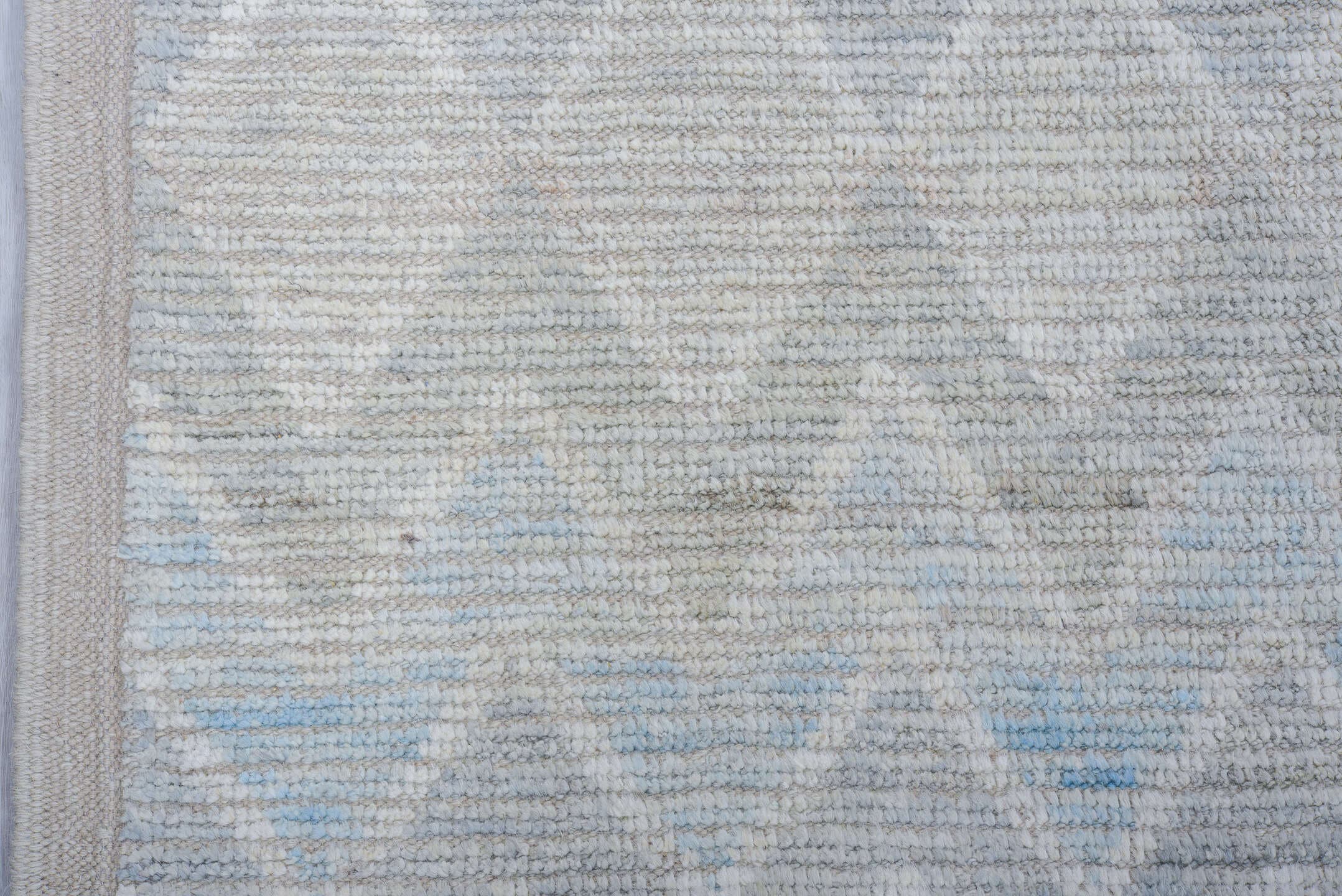 8' x 10' one-of-a-kind handmade vintage Tulu large size rug. Color palette: ivory, pale blue, light gray, cream, light blue