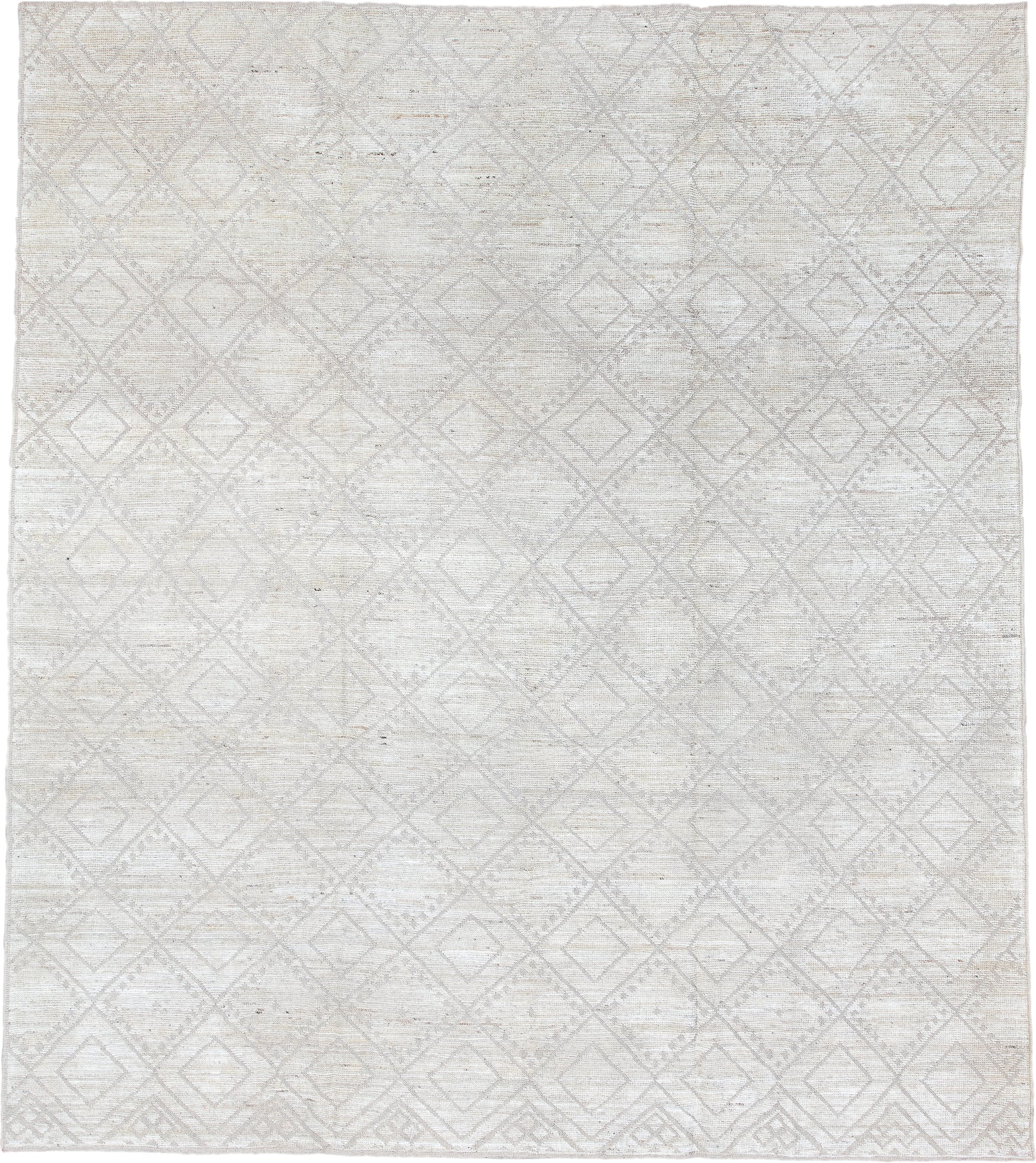 8' x 10' one-of-a-kind handmade vintage Tulu large size rug. Color palette: ivory, cream, taupe, beige, sand, gray