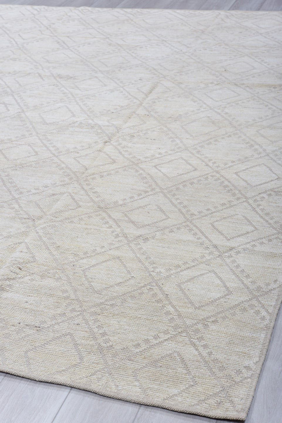 8' x 10' one-of-a-kind handmade vintage Tulu large size rug. Color palette: ivory, cream, taupe, beige, sand, gray