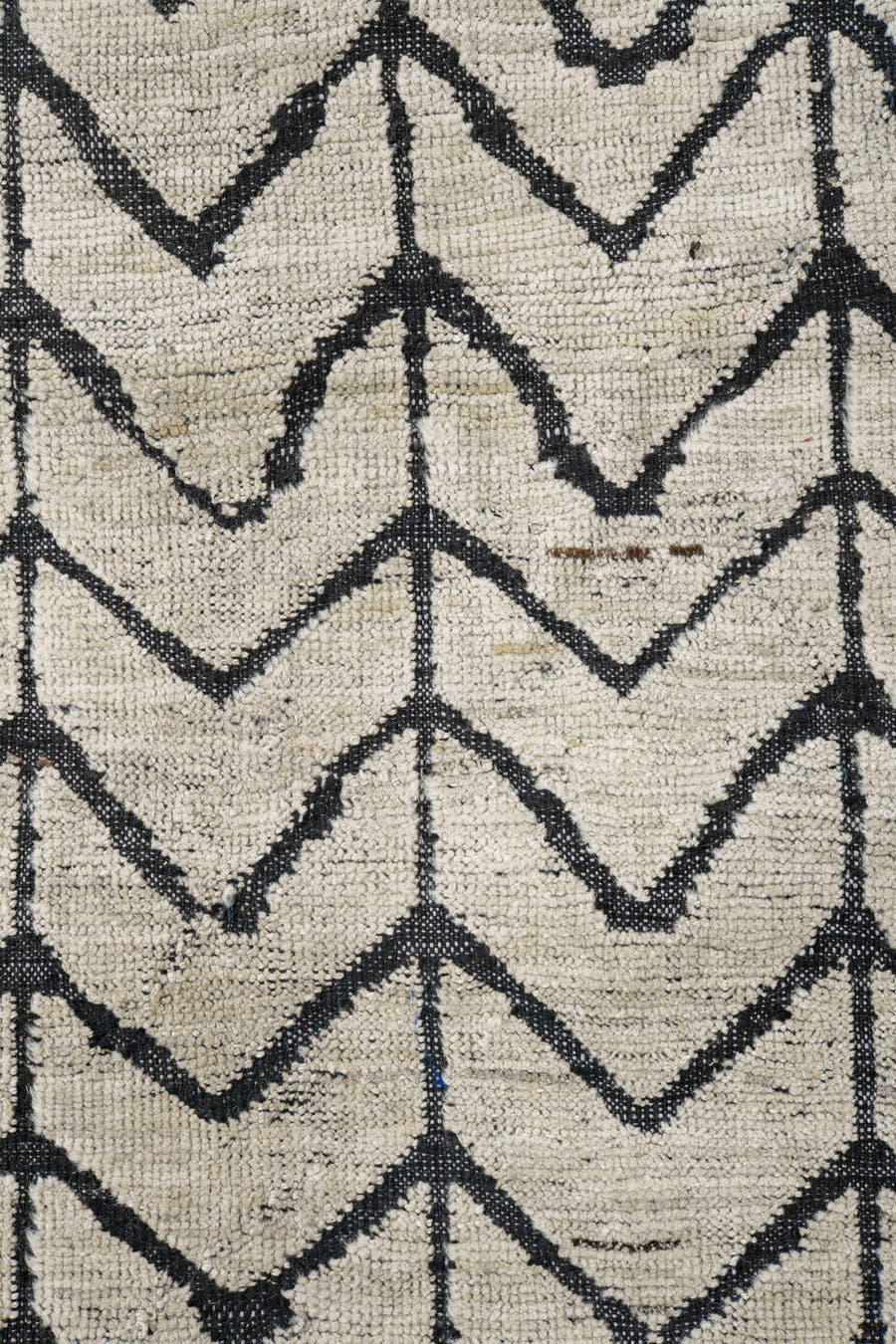 9' x 12' one-of-a-kind handmade vintage Tulu large size rug. Color palette: ivory, charcoal, gray, black