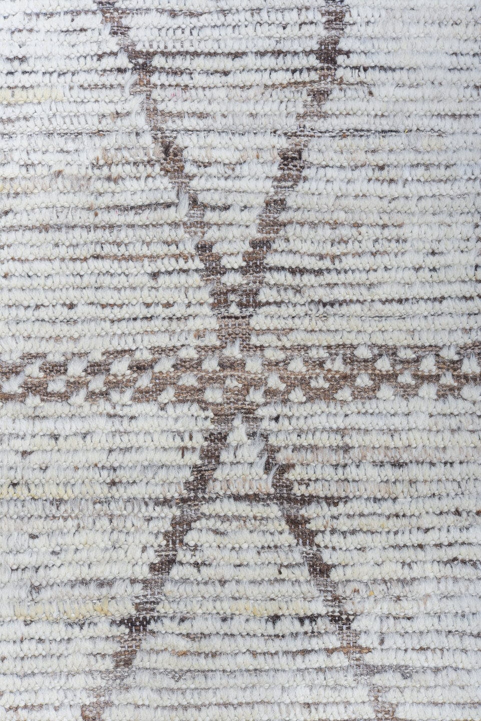 9' x 12' one-of-a-kind handmade vintage Tulu large size rug. Color palette: ivory, taupe, brown, cream, beige, gray