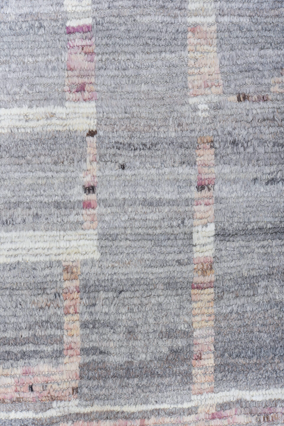 8' x 10' one-of-a-kind handmade vintage Tulu large size rug. Color palette: gray, ivory, rose, taupe, pink, red, beige