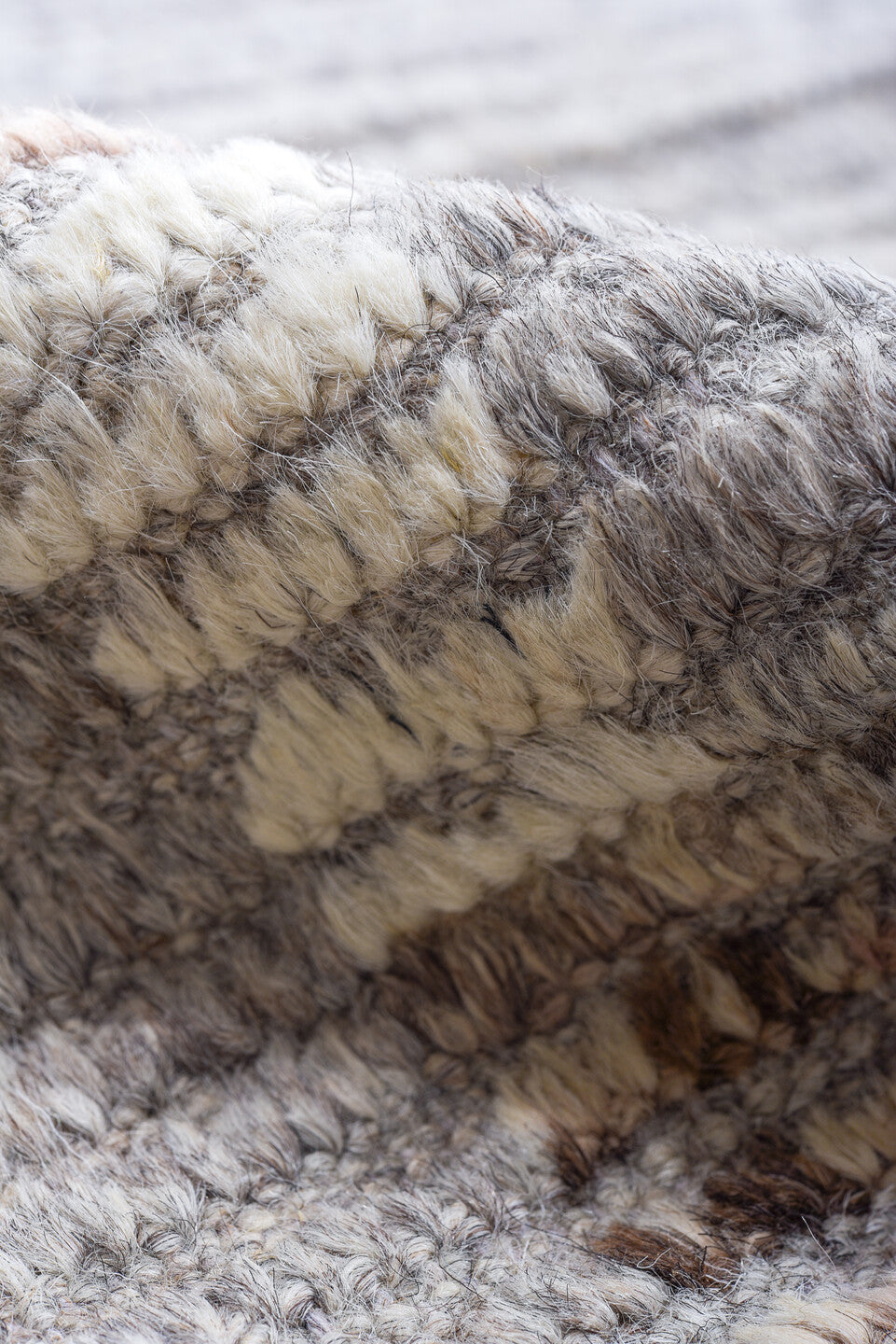 8' x 10' one-of-a-kind handmade vintage Tulu large size rug. Color palette: gray, ivory, rose, taupe, pink, red, beige